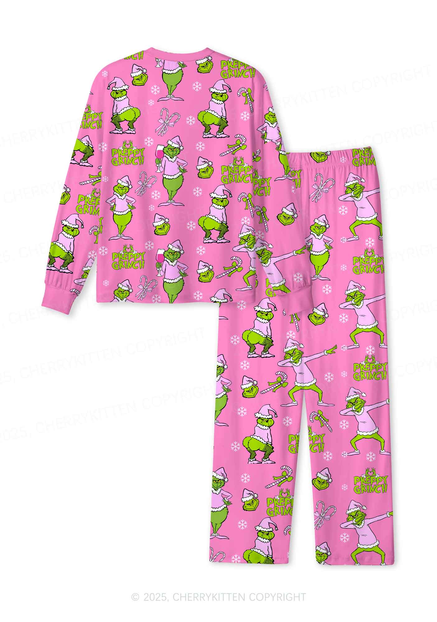 Christmas Preppy Guy Y2K Print Long Sleeve Pajama Set Cherrykitten - Image 3