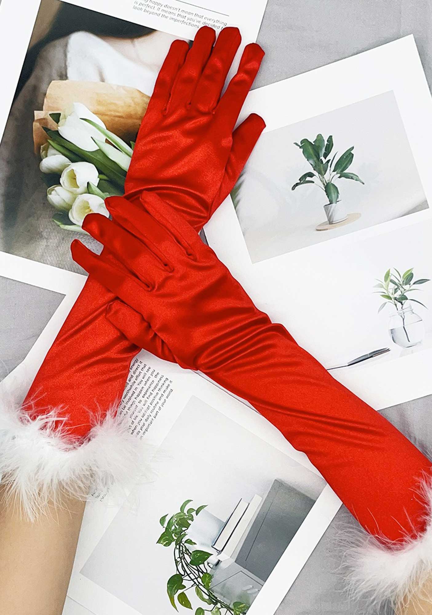 Christmas Red Satin Y2K Long Gloves Cherrykitten - Image 2