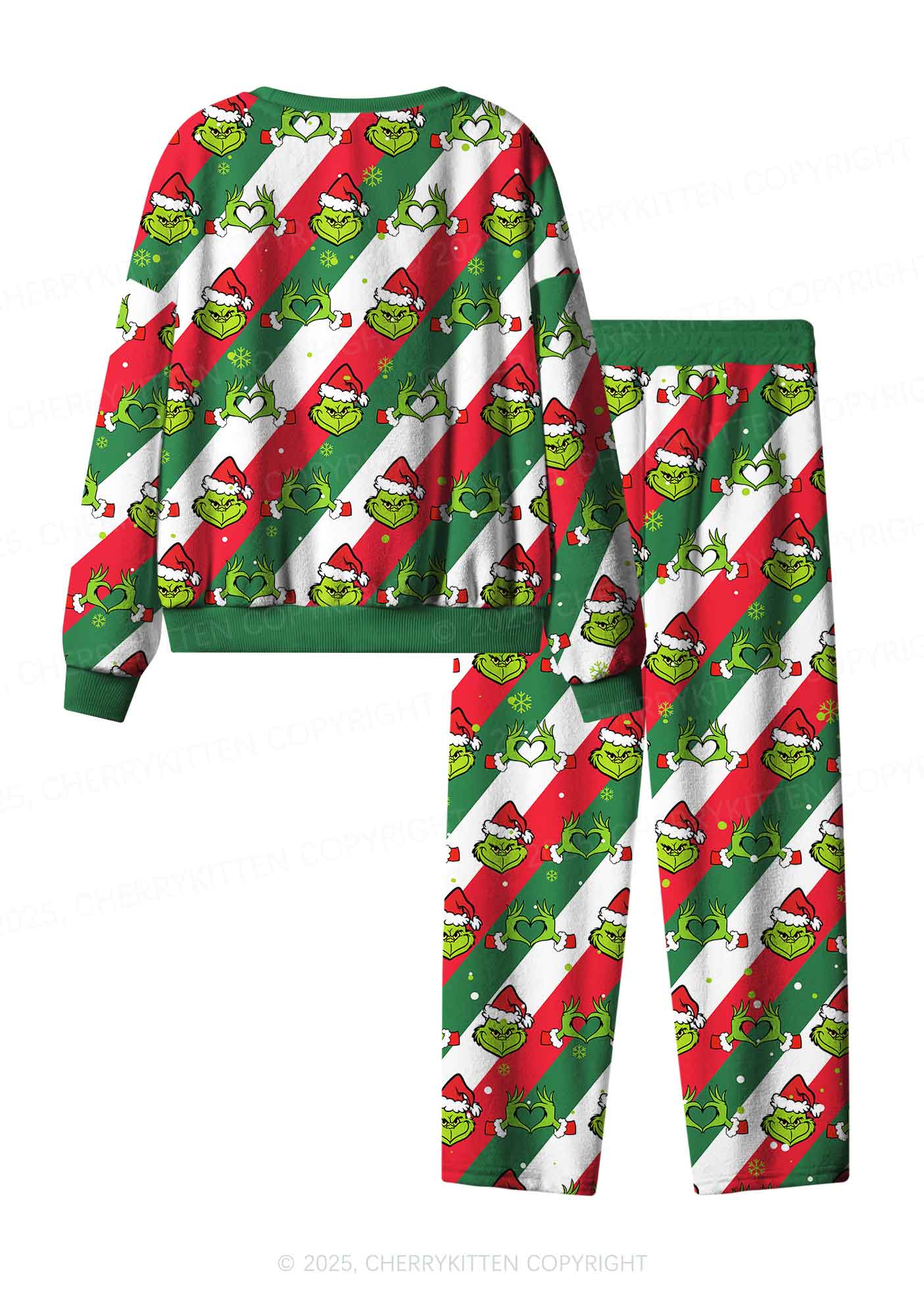 Christmas Red Whoville Heart Hands Y2K Fleece Long Sleeve Pajama Set Cherrykitten - Image 3