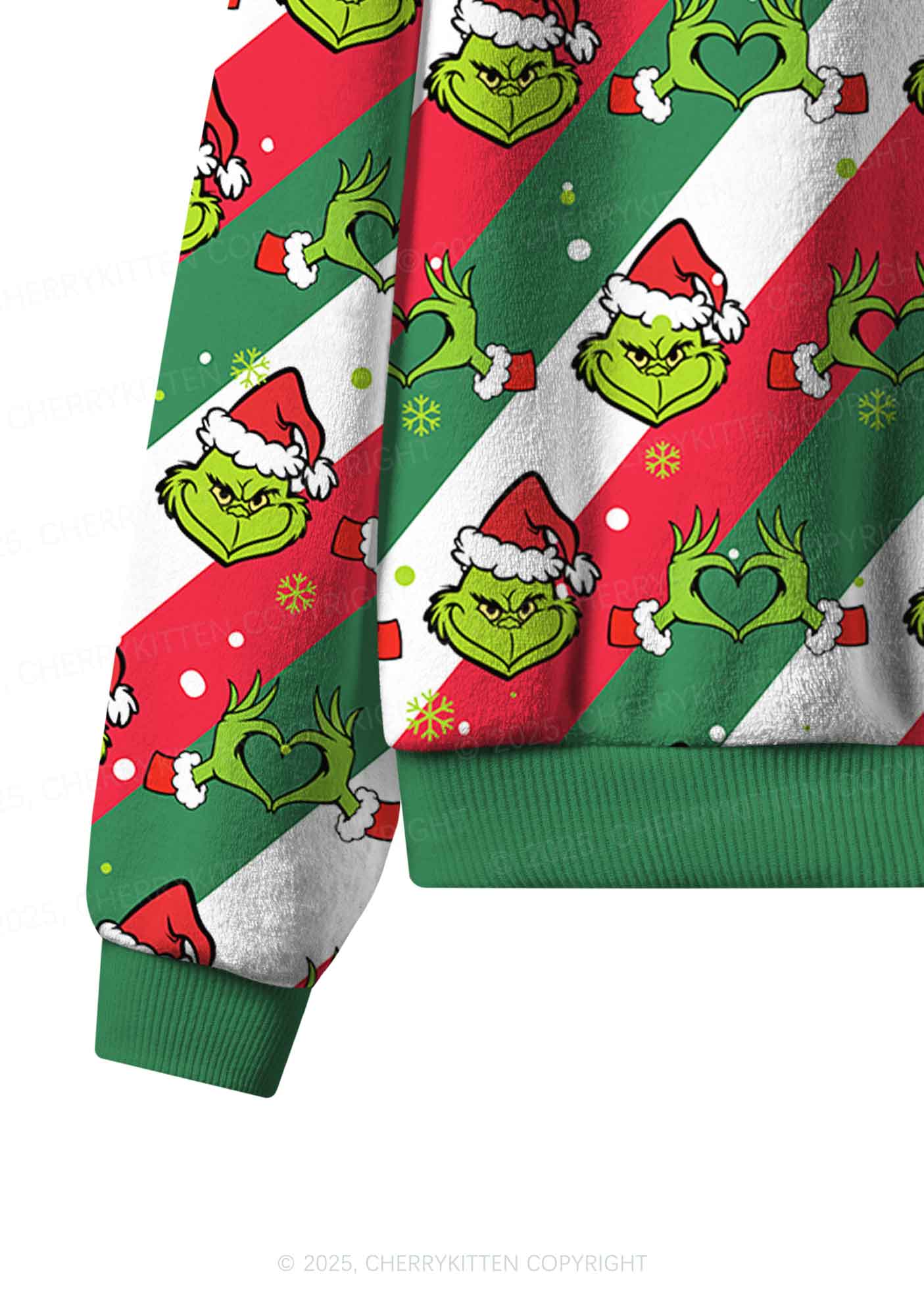 Christmas Red Whoville Heart Hands Y2K Fleece Long Sleeve Pajama Set Cherrykitten - Image 6