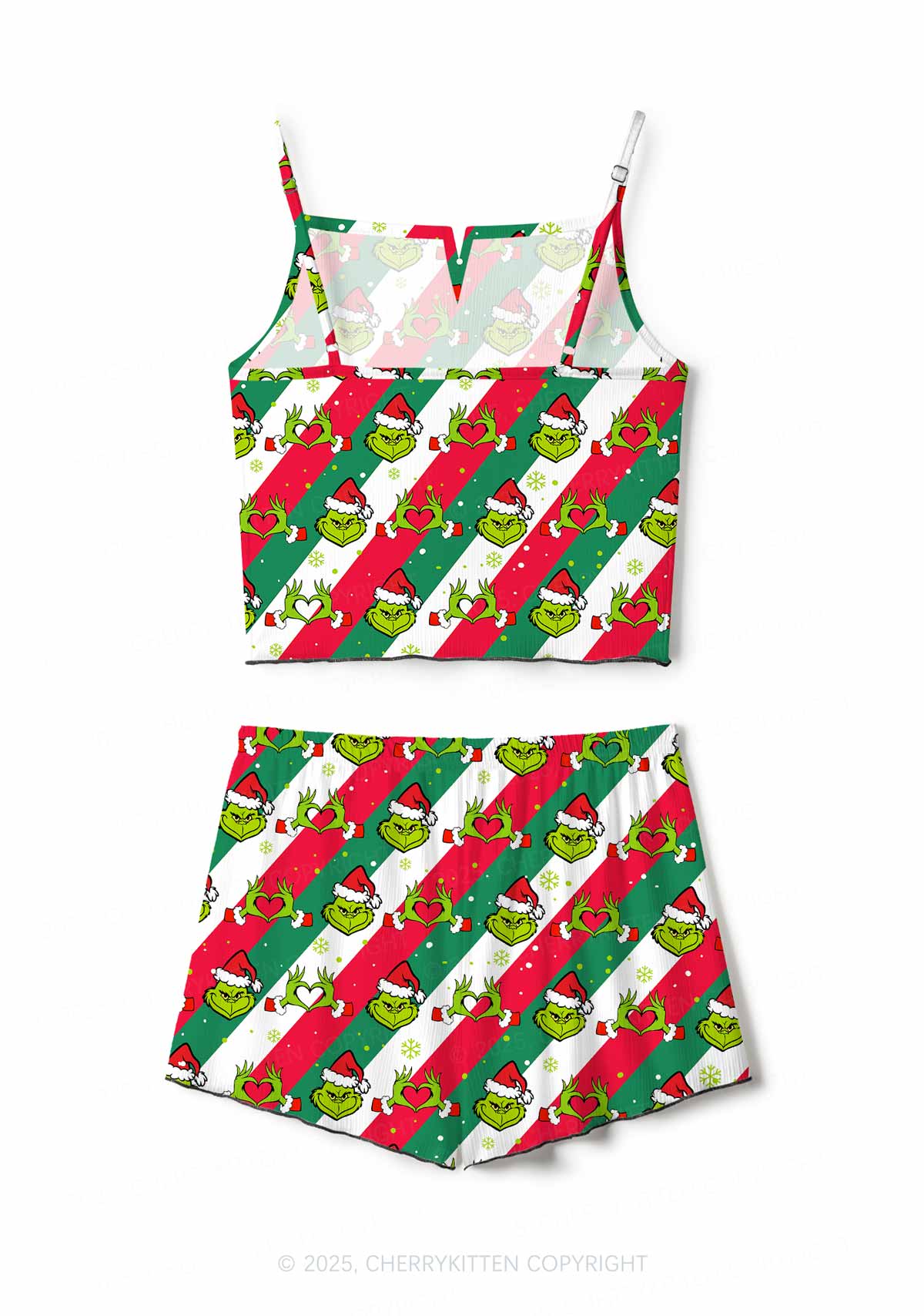 Christmas Red Whoville Heart Hands Y2K Print Cami Shorts Pajama Set Cherrykitten - Image 3