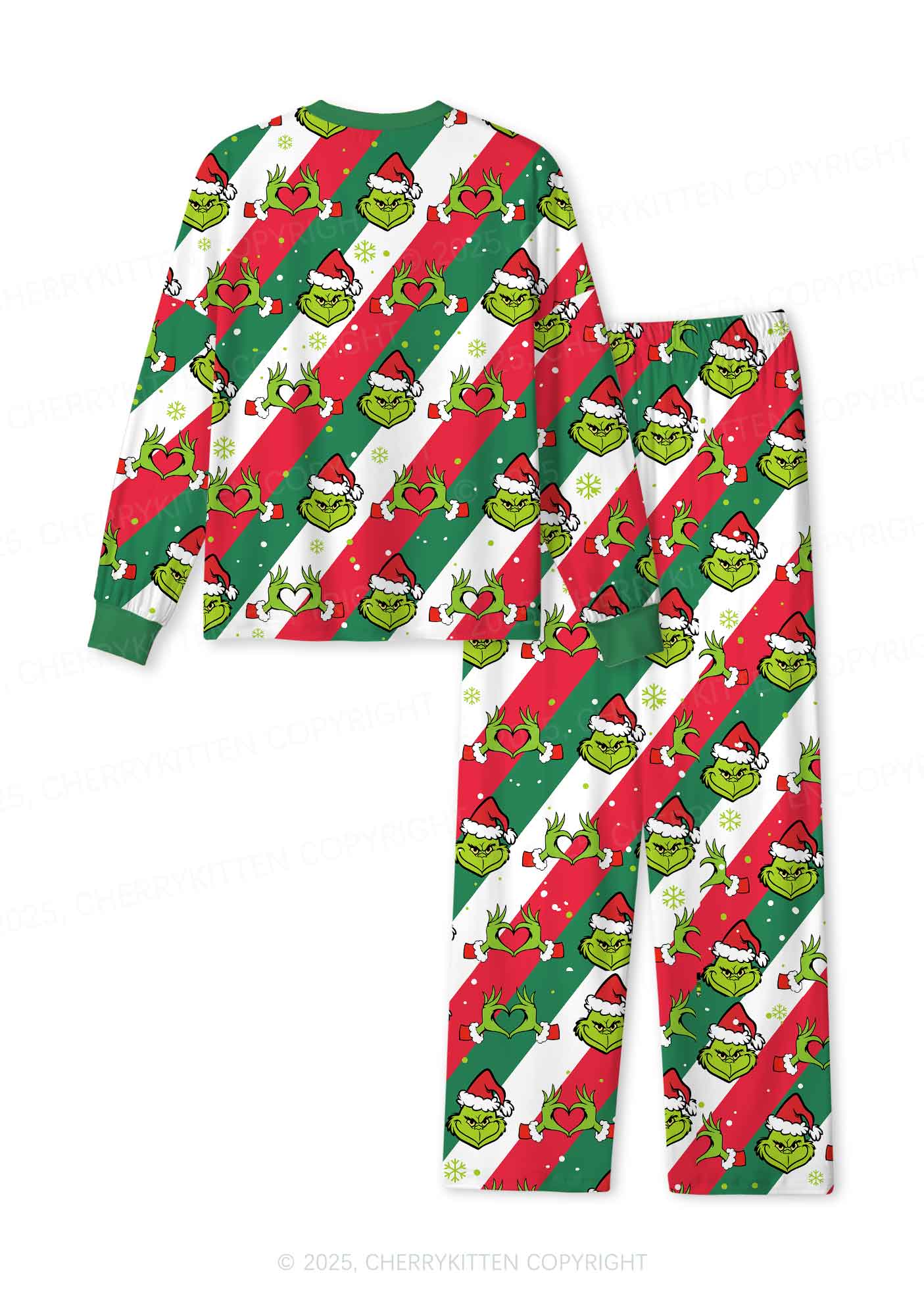 Christmas Red Whoville Heart Hands Y2K Print Long Sleeve Pajama Set Cherrykitten - Image 3