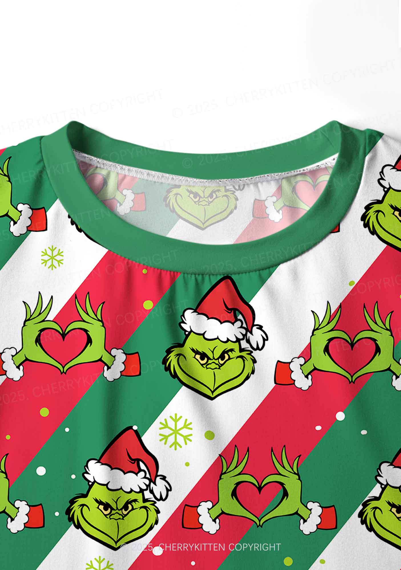 Christmas Red Whoville Heart Hands Y2K Print Long Sleeve Pajama Set Cherrykitten - Image 4