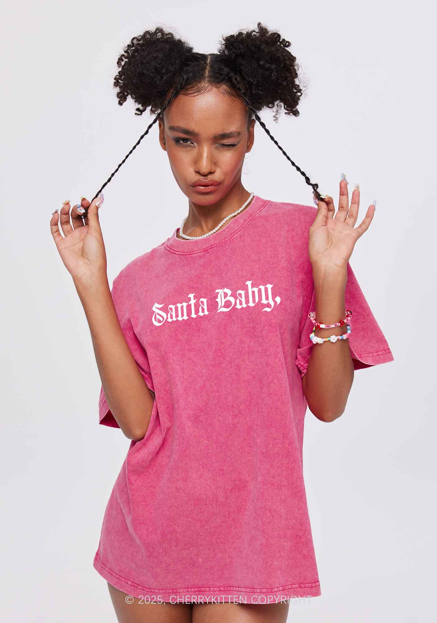 Christmas Santa Baby Y2K Shirts Washed Tee Cherrykitten - Image 2