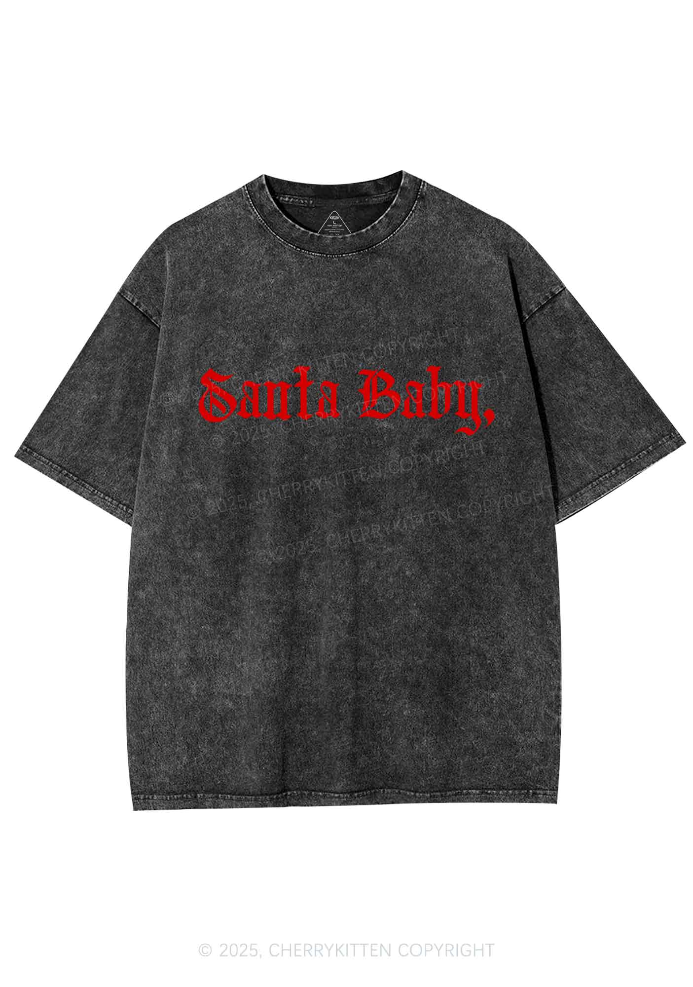 Christmas Santa Baby Y2K Shirts Washed Tee Cherrykitten - Image 3