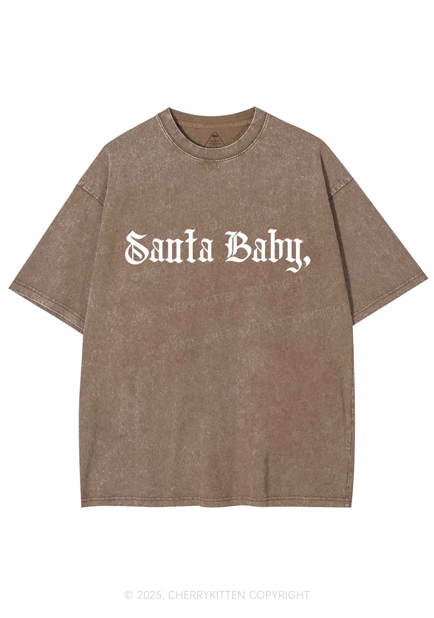 Christmas Santa Baby Y2K Shirts Washed Tee Cherrykitten - Image 7