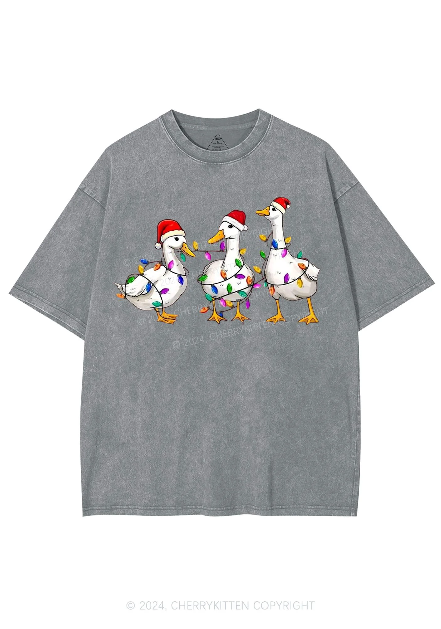 Christmas Santa Duck Y2K Washed Tee Cherrykitten - Image 6