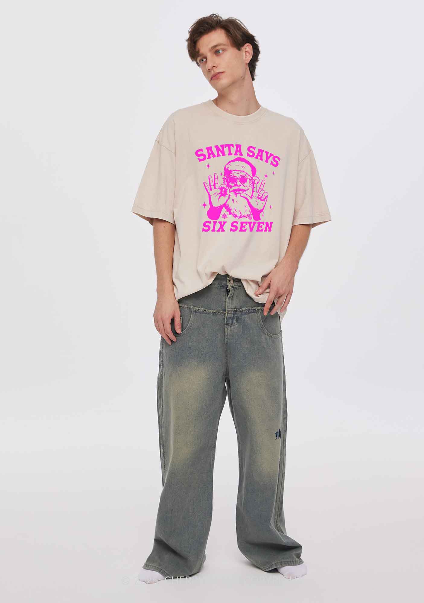 Christmas Santa Says Six Seven Y2K Shirts Washed Tee Cherrykitten - Image 2
