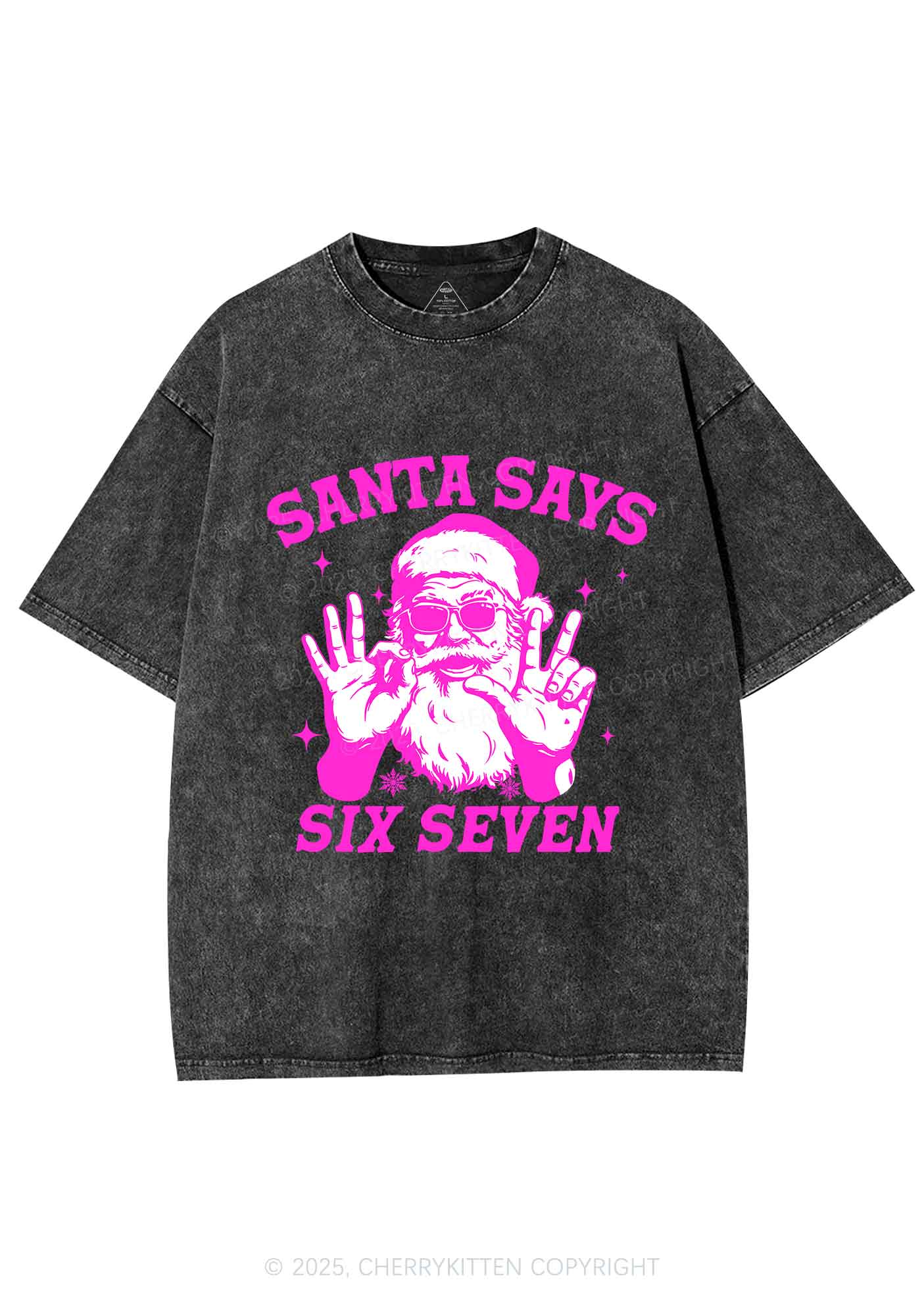 Christmas Santa Says Six Seven Y2K Shirts Washed Tee Cherrykitten - Image 3