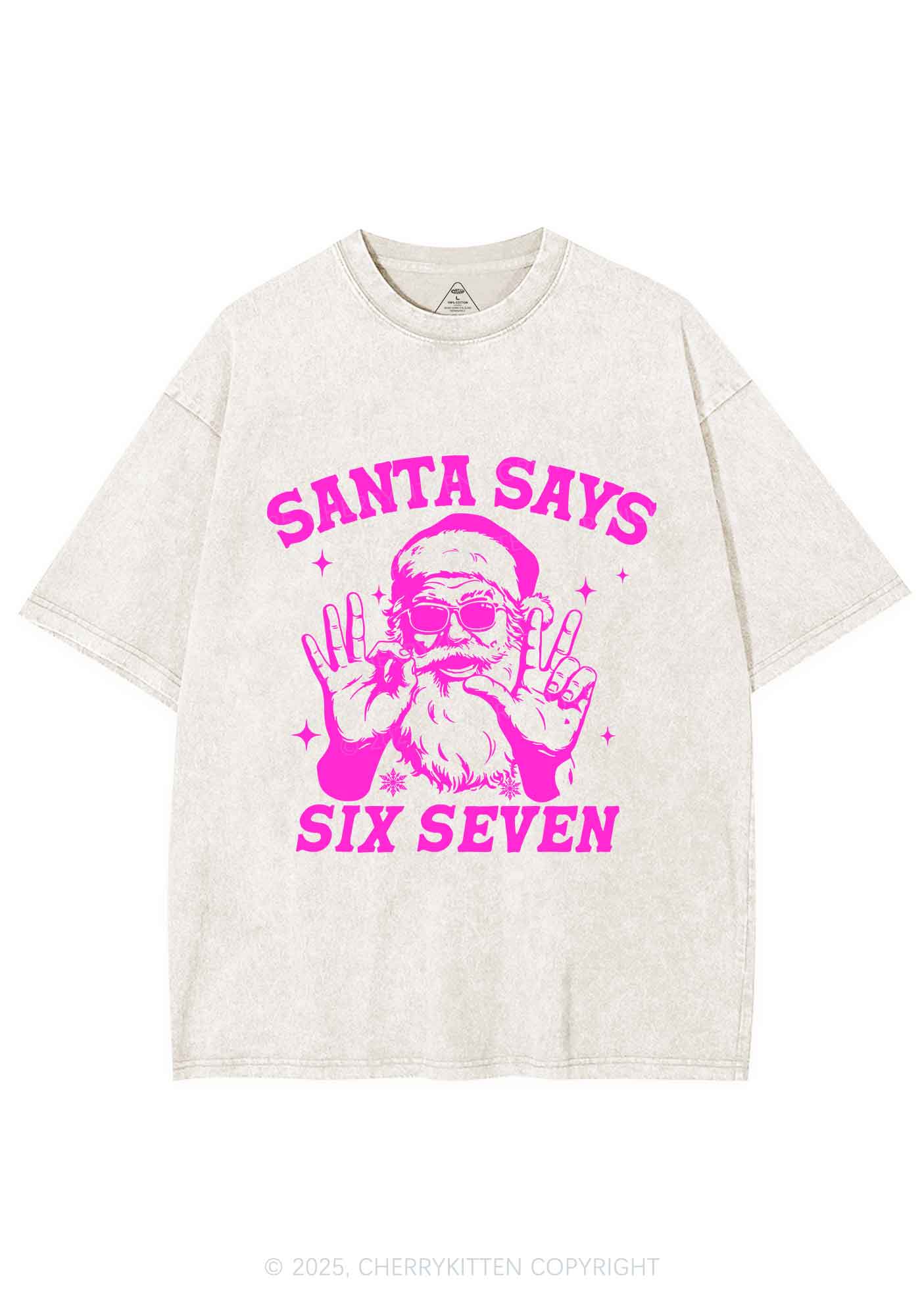 Christmas Santa Says Six Seven Y2K Shirts Washed Tee Cherrykitten - Image 4