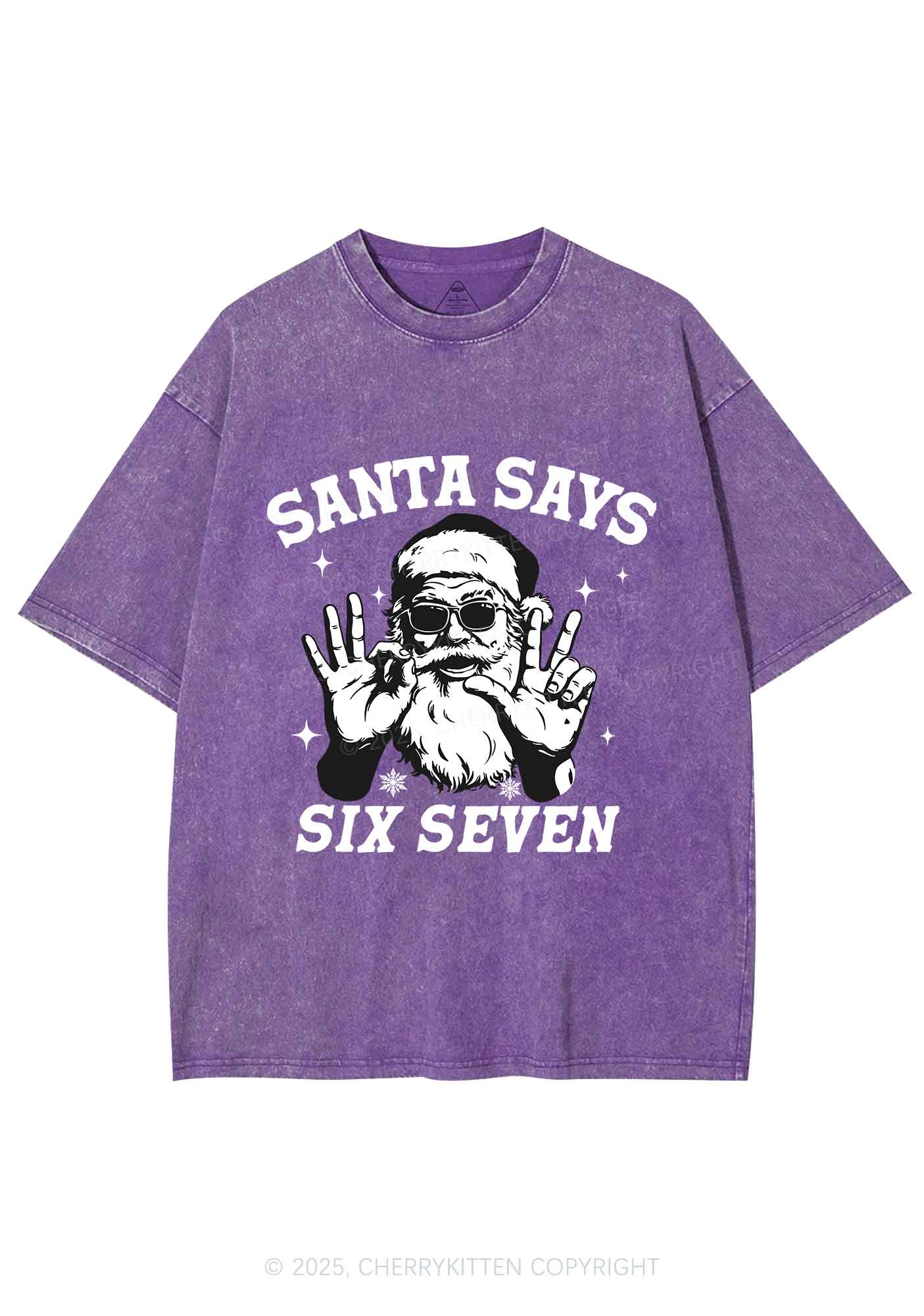 Christmas Santa Says Six Seven Y2K Shirts Washed Tee Cherrykitten - Image 5