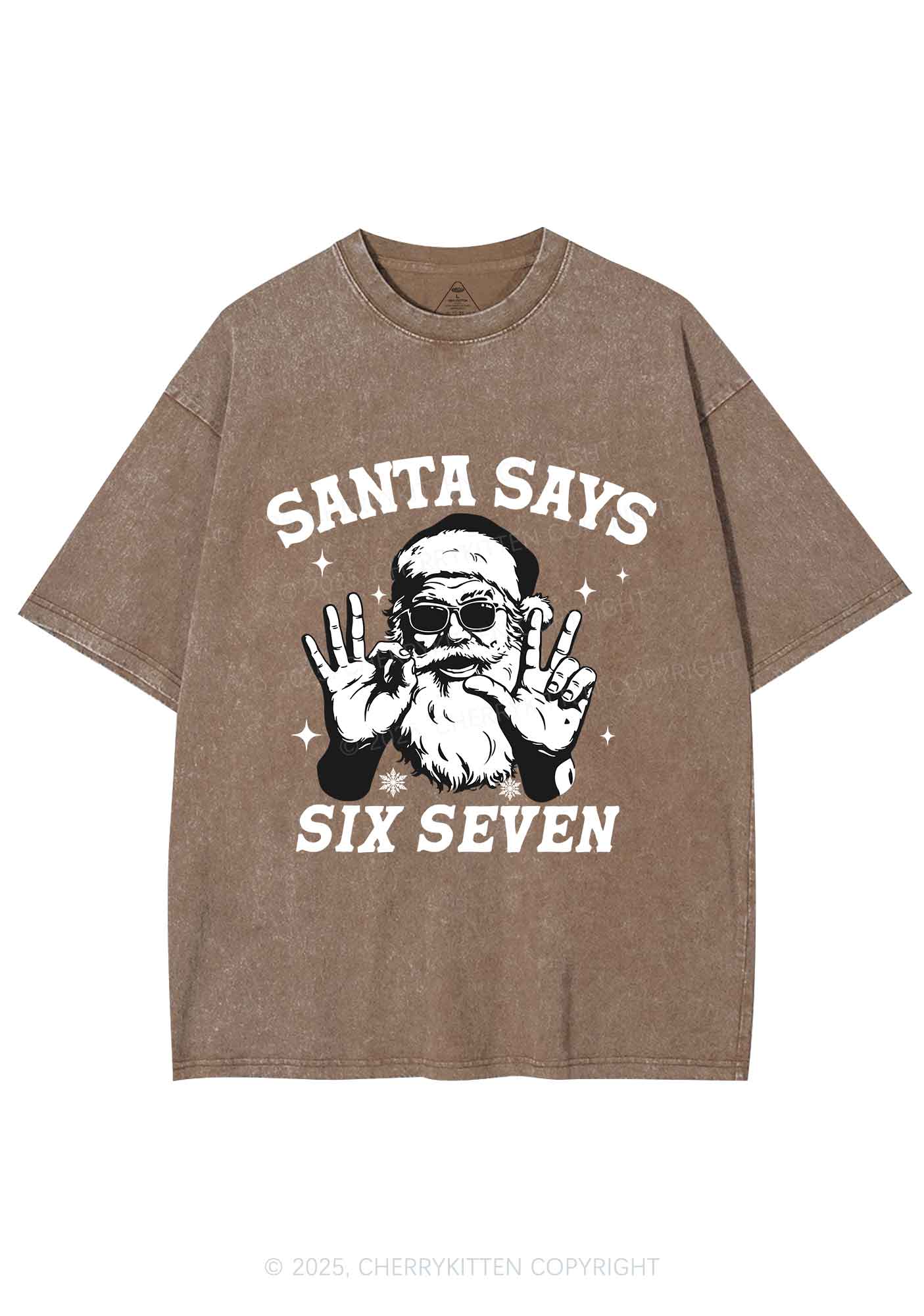 Christmas Santa Says Six Seven Y2K Shirts Washed Tee Cherrykitten - Image 6