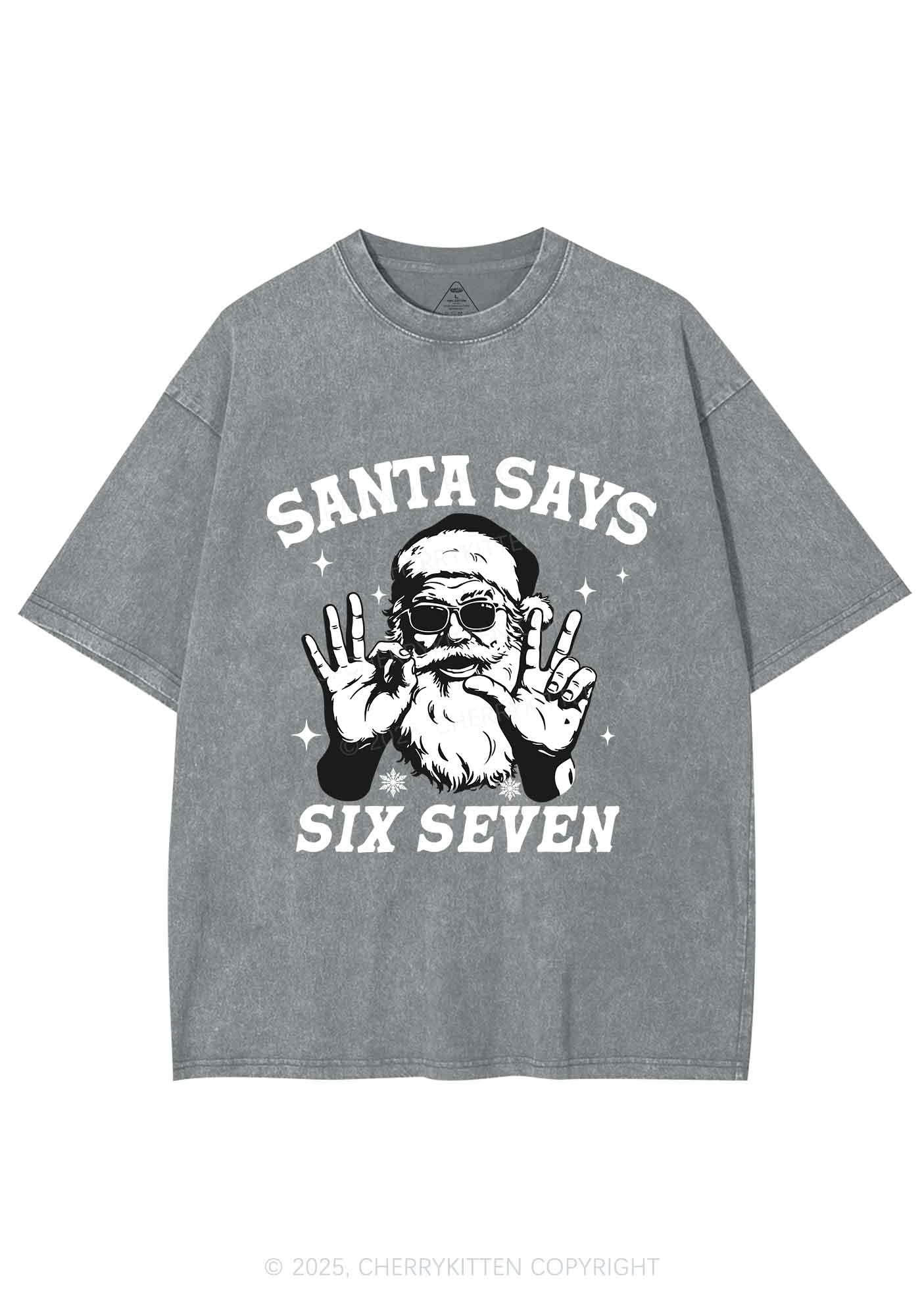 Christmas Santa Says Six Seven Y2K Shirts Washed Tee Cherrykitten - Image 7