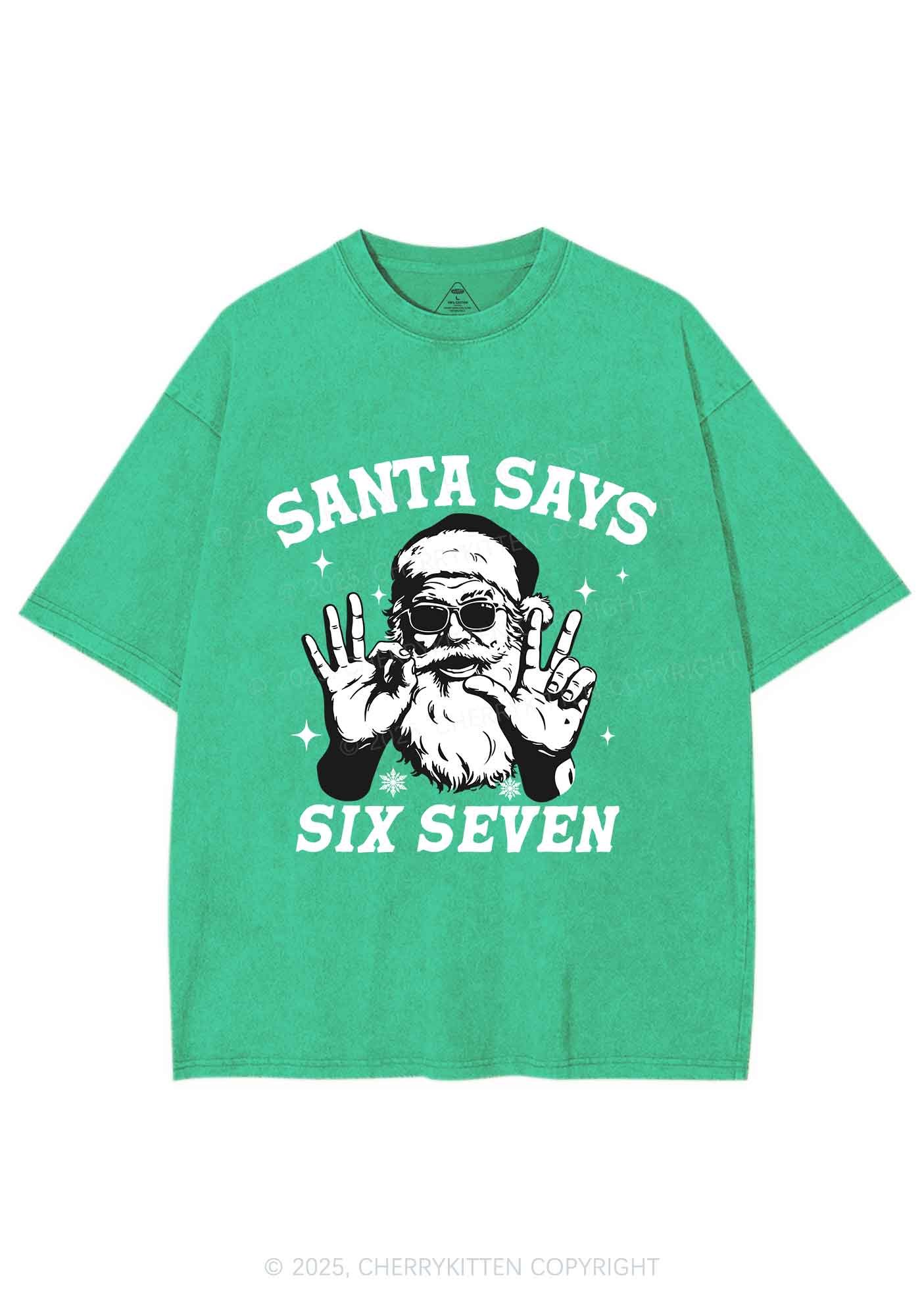 Christmas Santa Says Six Seven Y2K Shirts Washed Tee Cherrykitten - Image 8