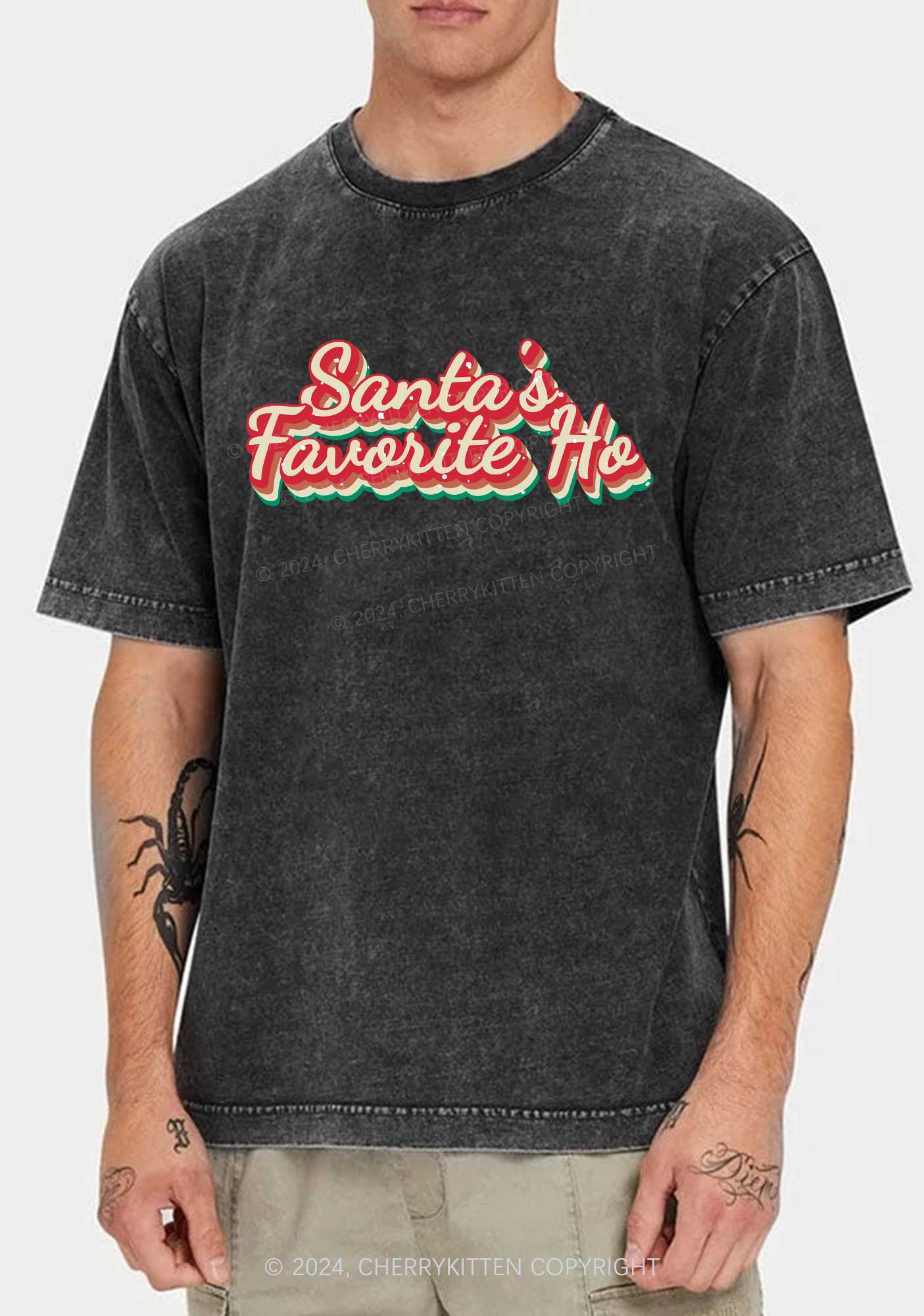 Christmas Santa's Favorite Ho Y2K Washed Tee Cherrykitten - Image 2