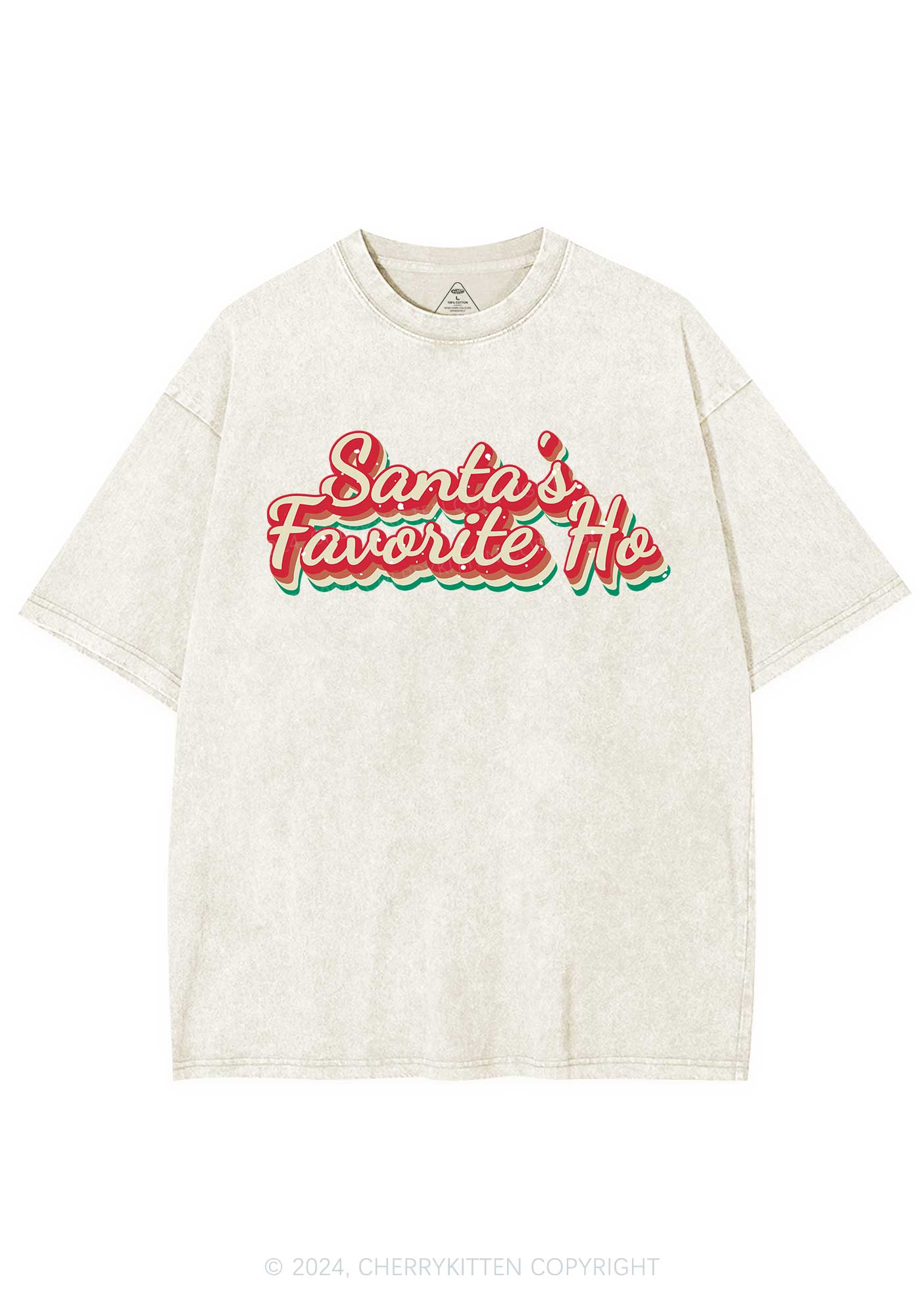 Christmas Santa's Favorite Ho Y2K Washed Tee Cherrykitten - Image 3