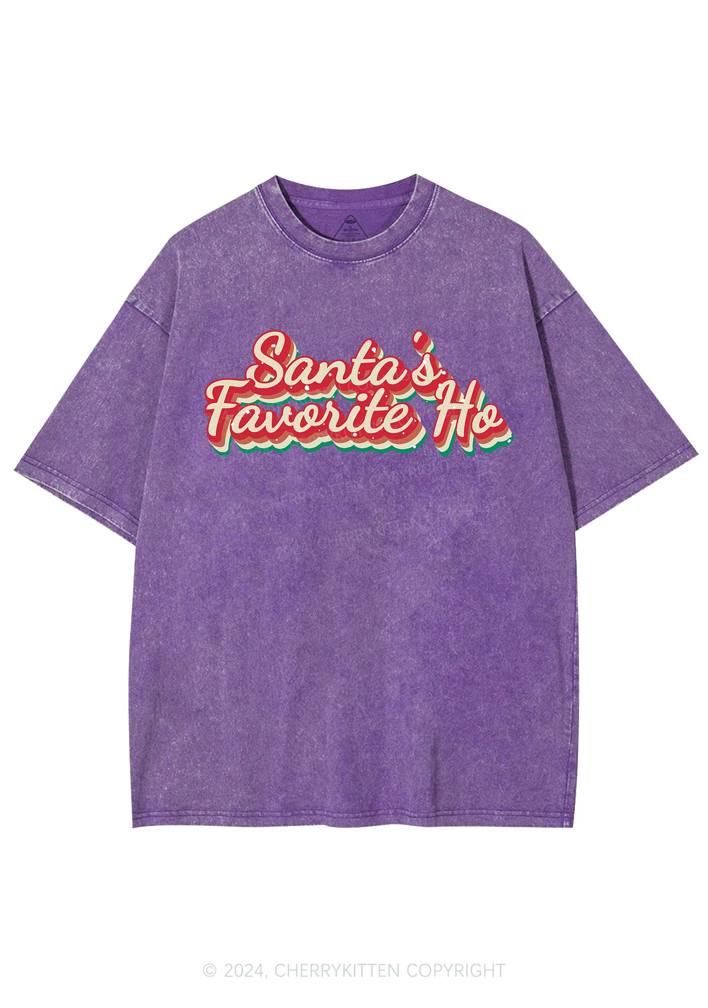 Christmas Santa's Favorite Ho Y2K Washed Tee Cherrykitten - Image 5