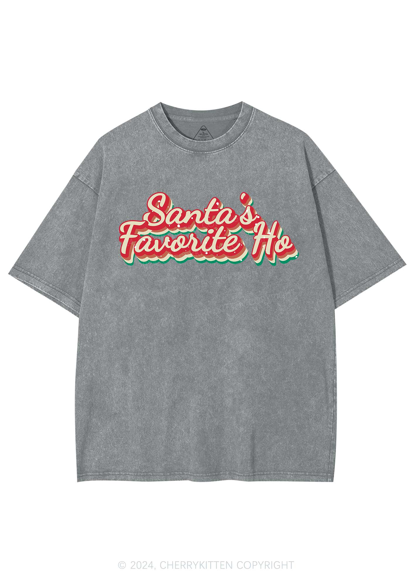 Christmas Santa's Favorite Ho Y2K Washed Tee Cherrykitten - Image 6