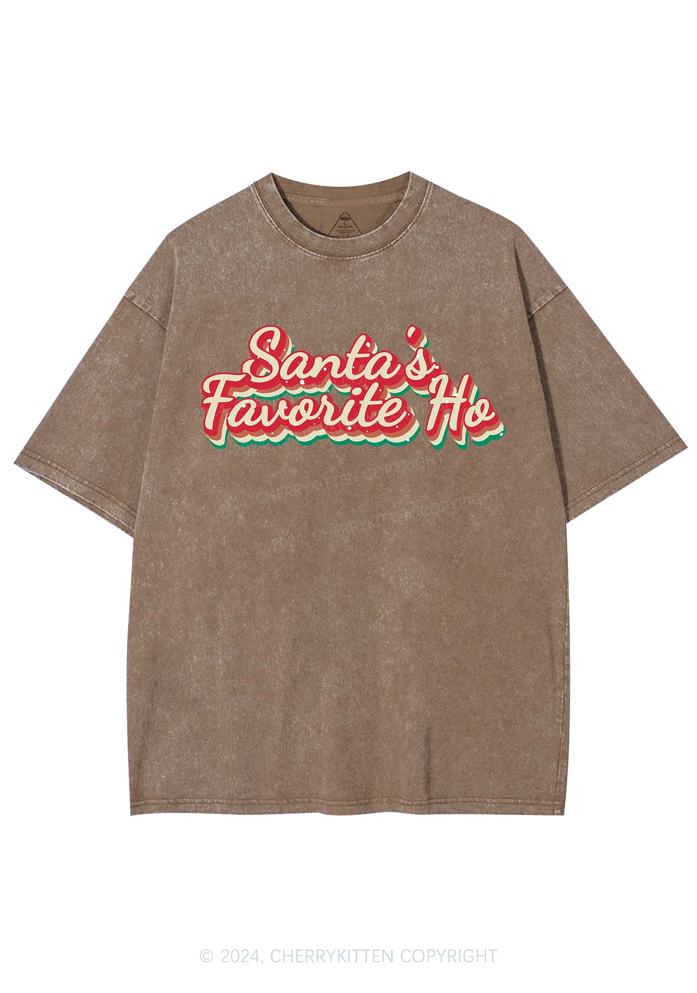 Christmas Santa's Favorite Ho Y2K Washed Tee Cherrykitten - Image 7