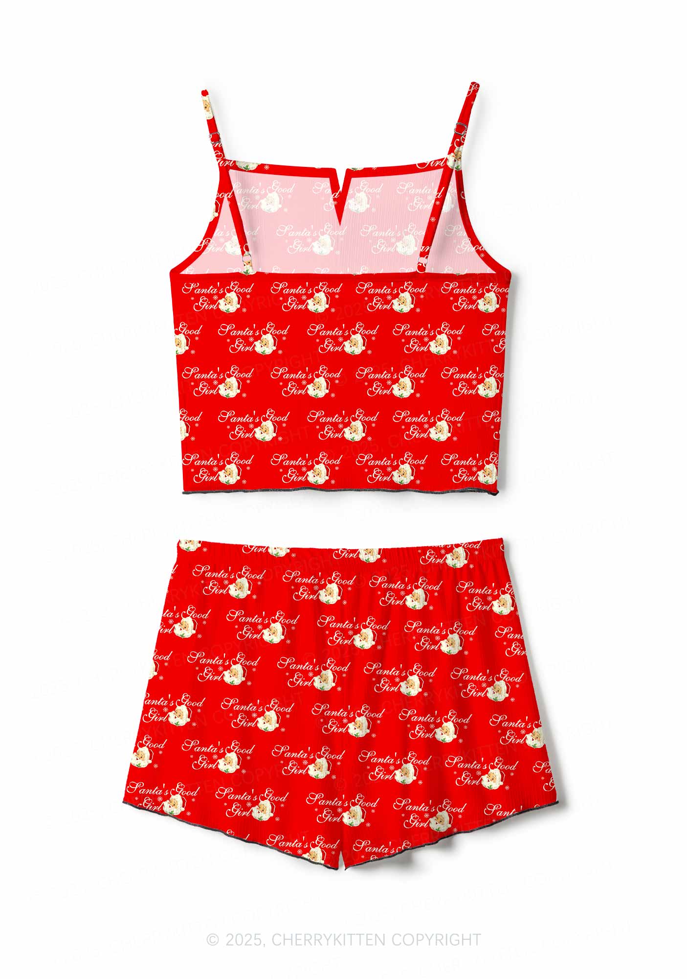 Christmas Santas Good Girl Y2K Print Cami Shorts Pajama Set Cherrykitten - Image 3