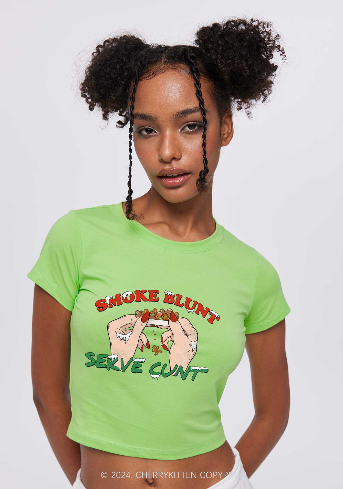 Christmas Smoke Blunt Y2K Baby Tee Cherrykitten - Image 2