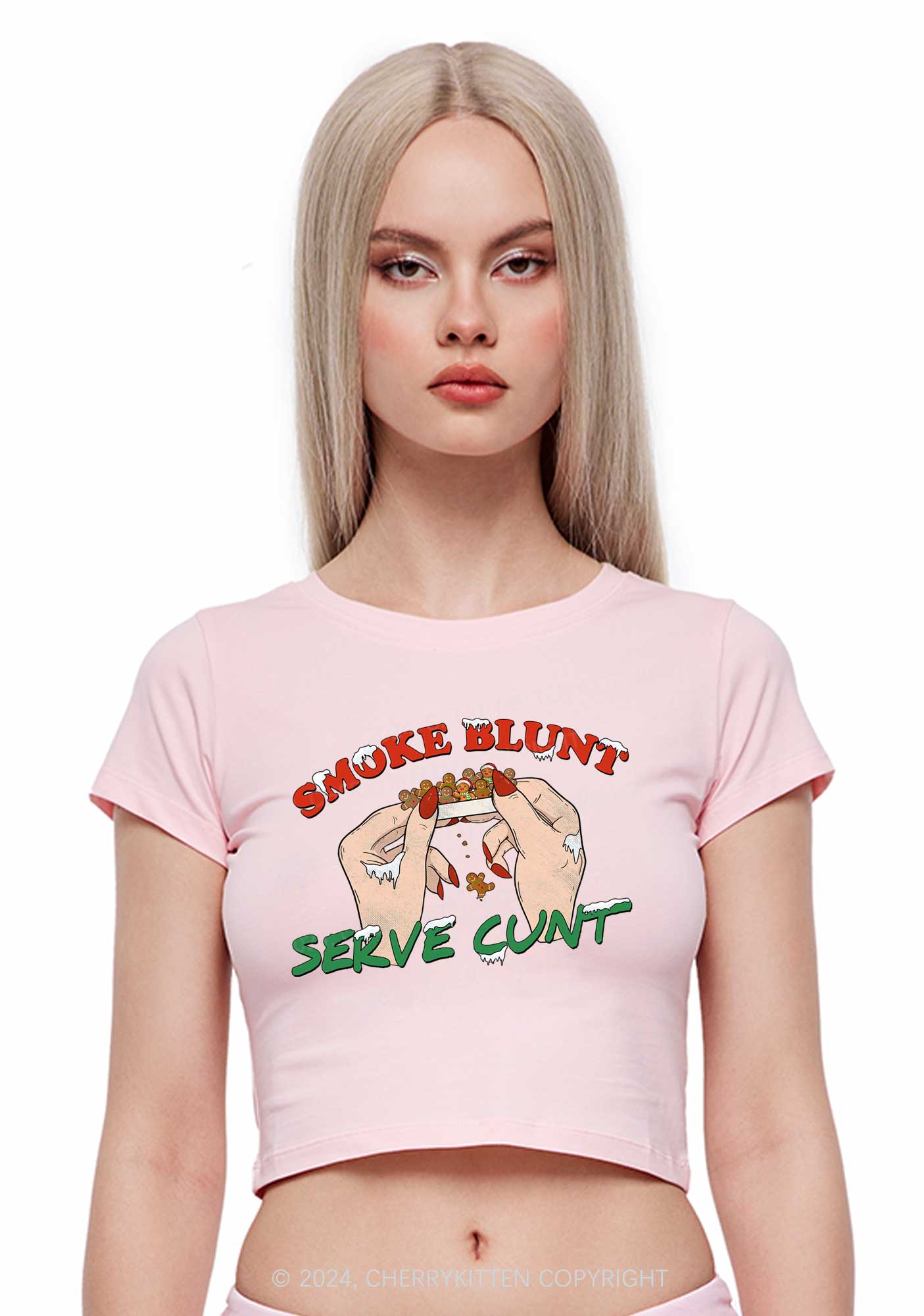 Christmas Smoke Blunt Y2K Baby Tee Cherrykitten - Image 3