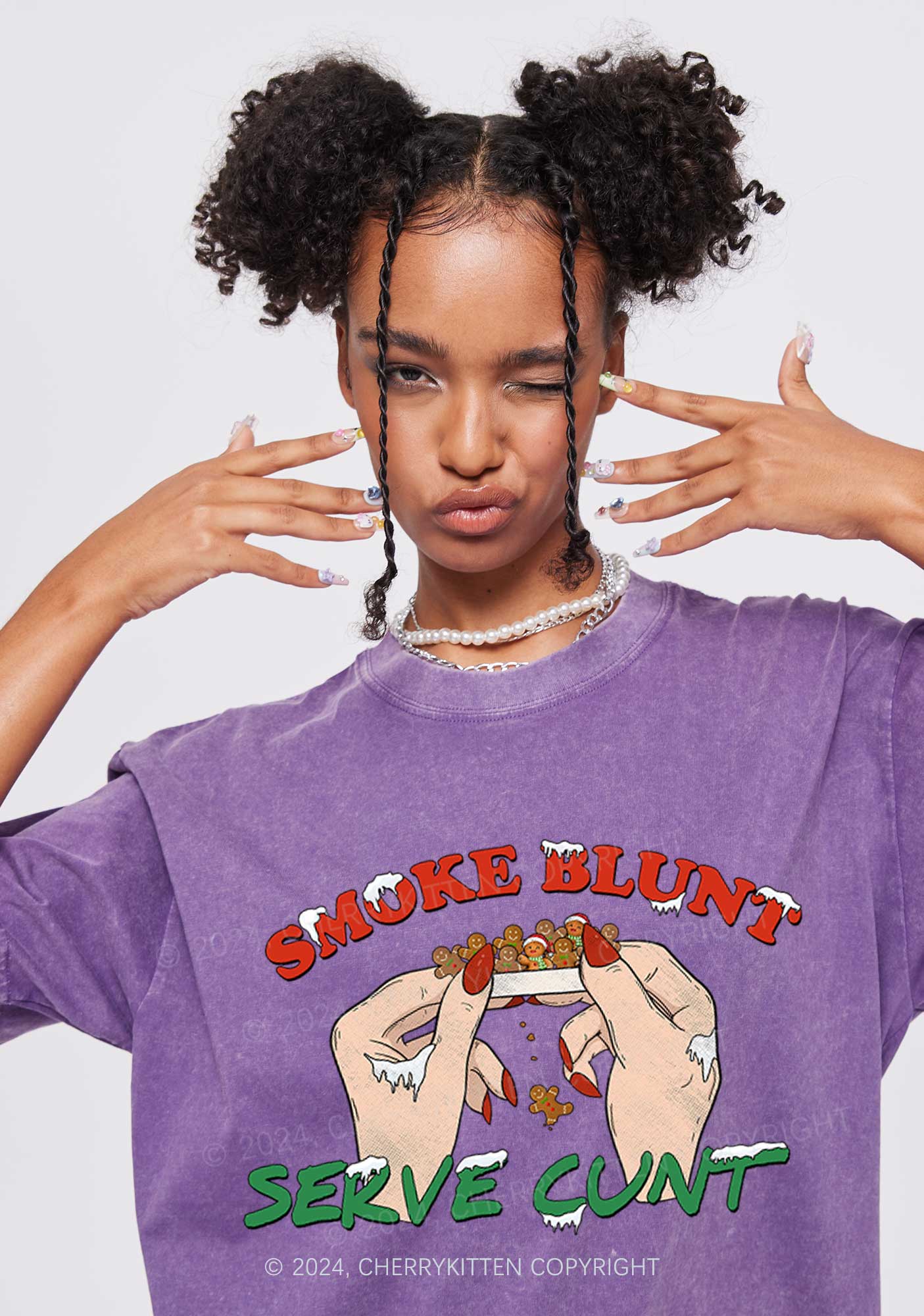 Christmas Smoke Blunt Y2K Washed Tee Cherrykitten - Image 2