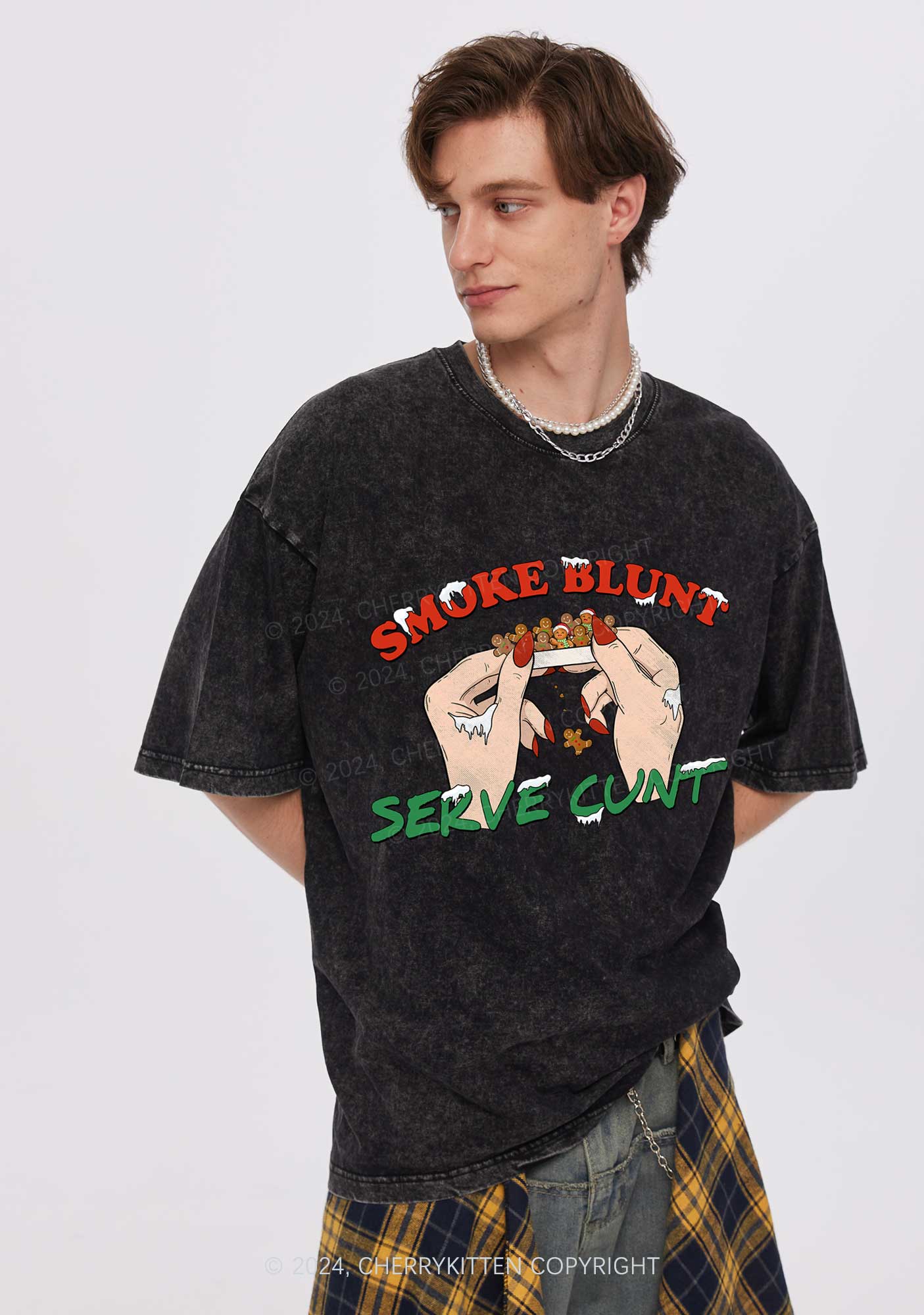 Christmas Smoke Blunt Y2K Washed Tee Cherrykitten - Image 3