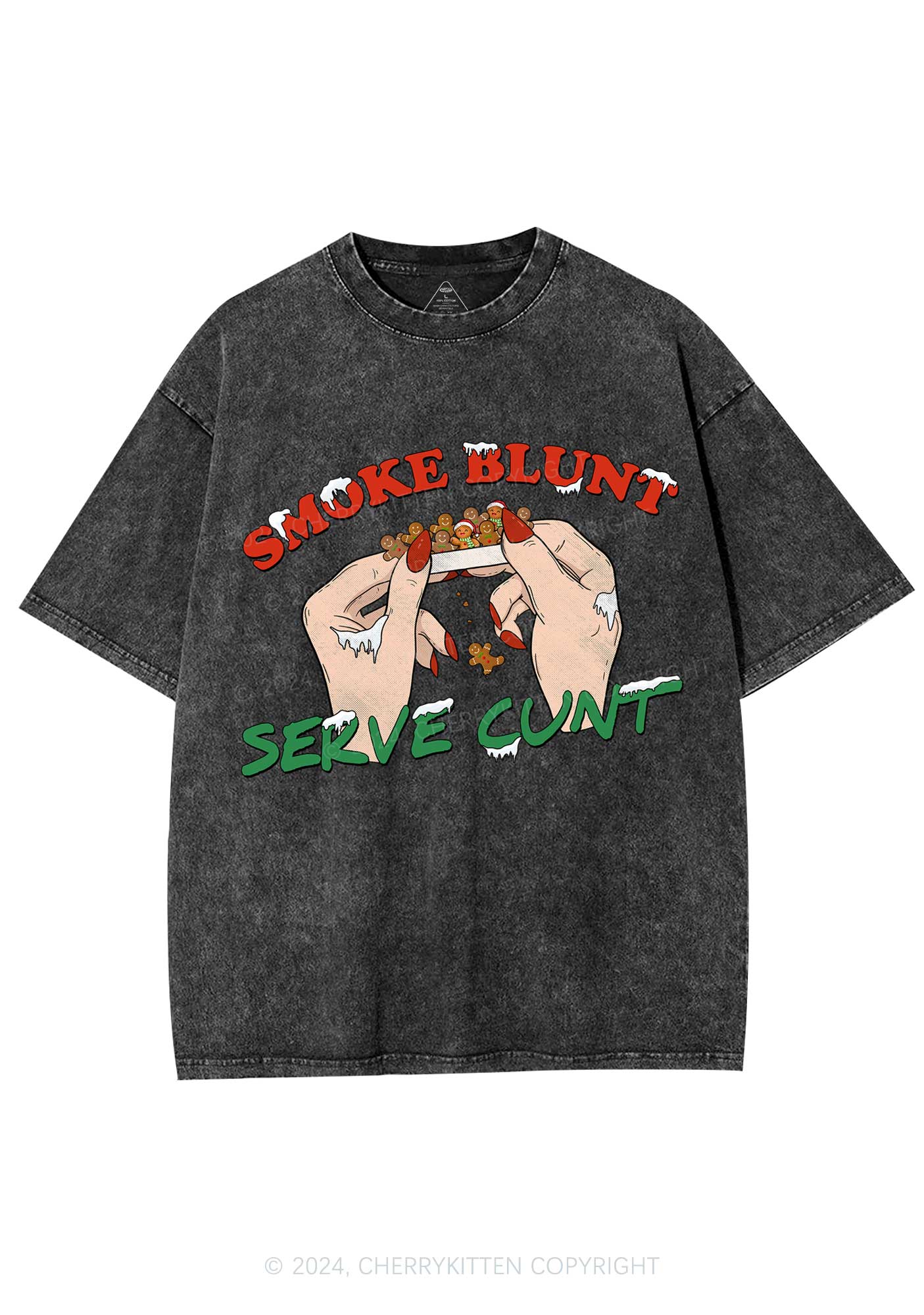 Christmas Smoke Blunt Y2K Washed Tee Cherrykitten - Image 4