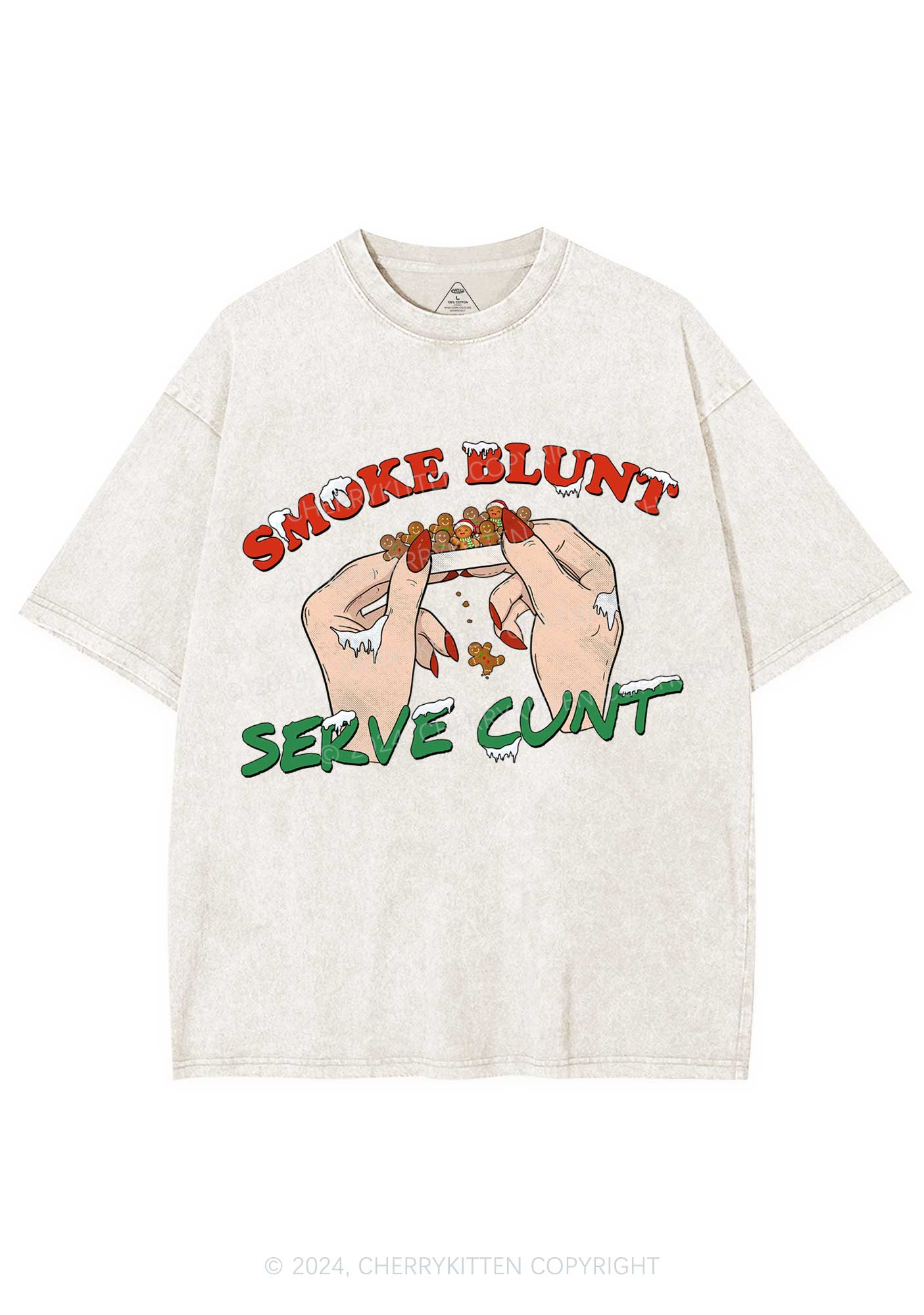 Christmas Smoke Blunt Y2K Washed Tee Cherrykitten - Image 6