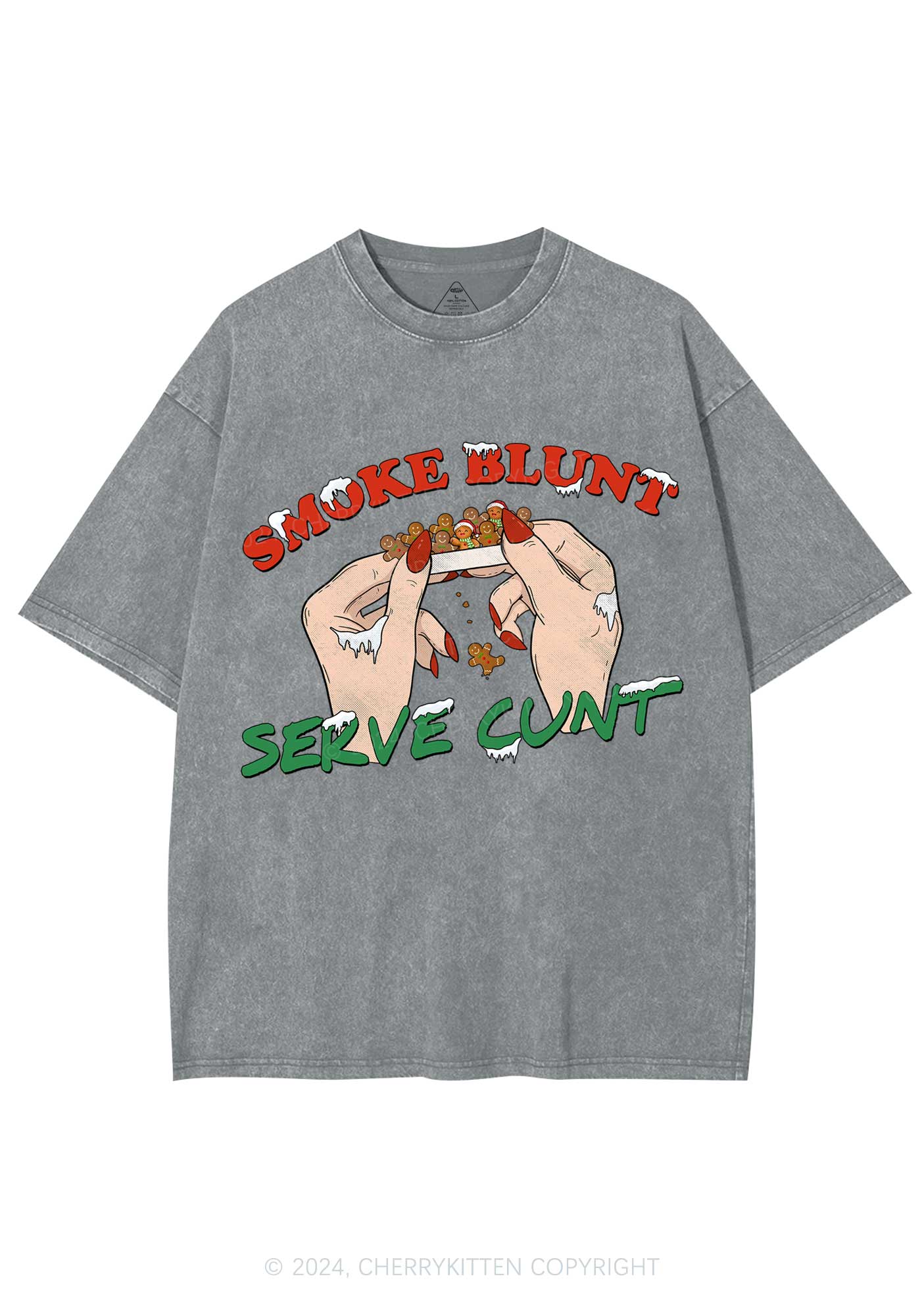 Christmas Smoke Blunt Y2K Washed Tee Cherrykitten - Image 7
