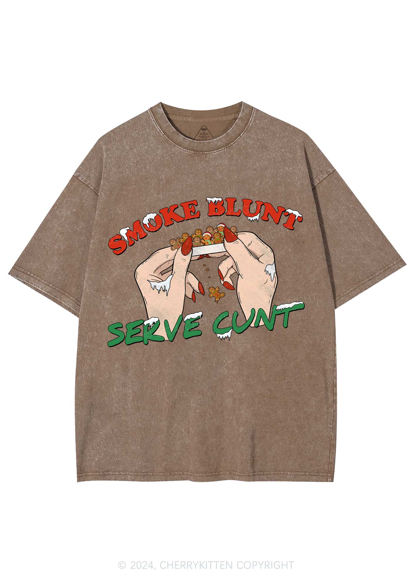 Christmas Smoke Blunt Y2K Washed Tee Cherrykitten - Image 8