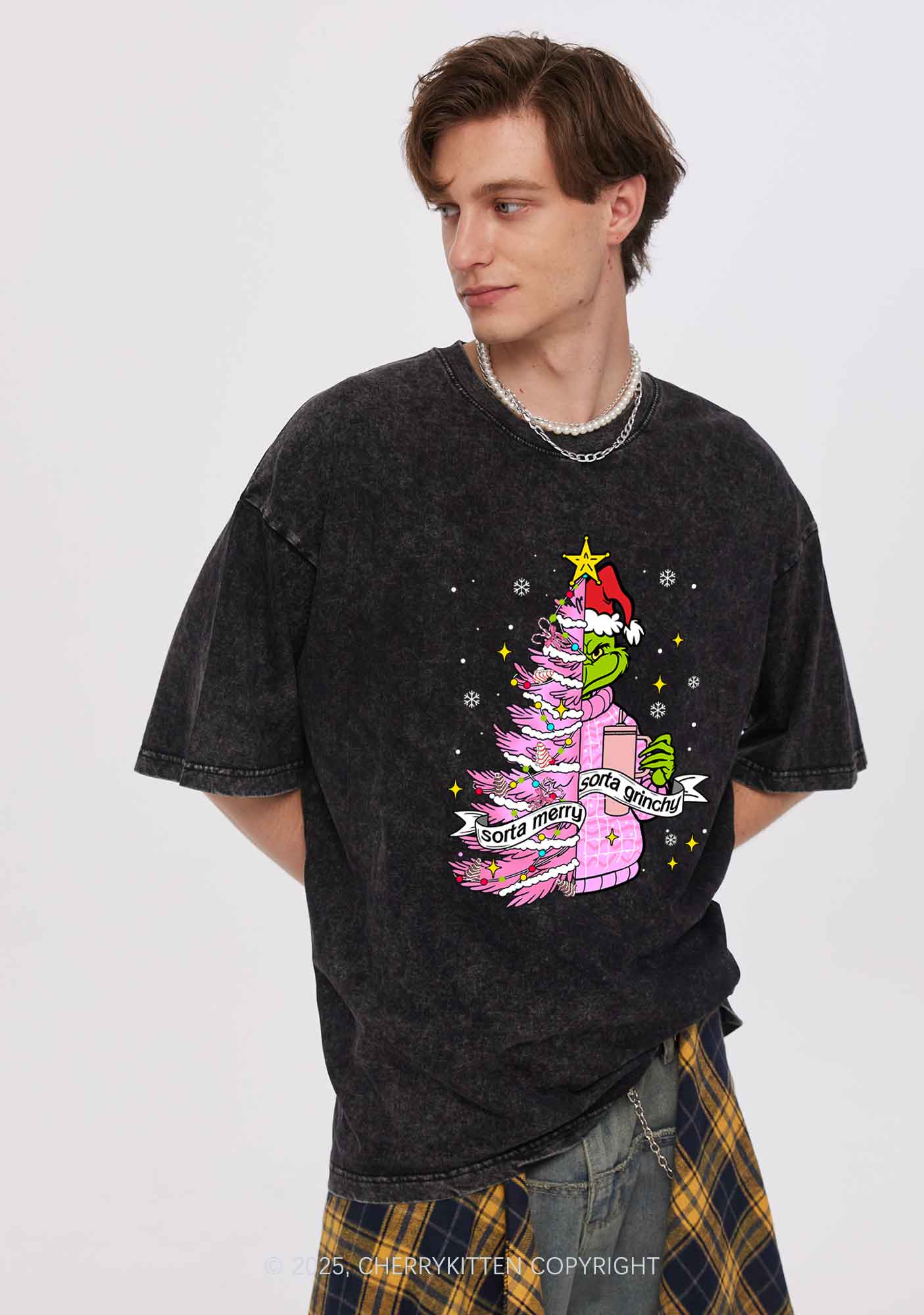 Christmas Sorta Merry Y2K Shirts Washed Tee Cherrykitten - Image 2