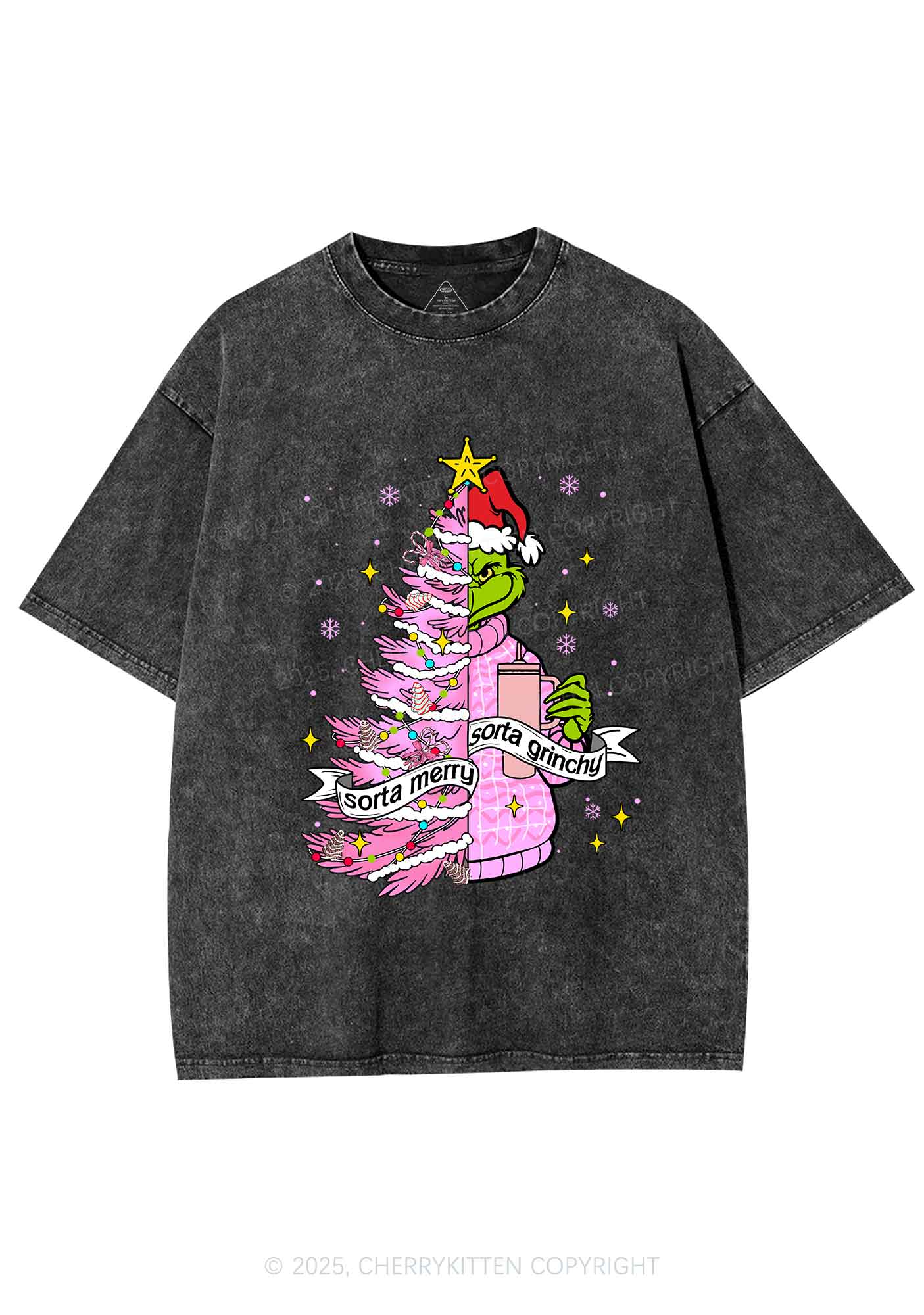 Christmas Sorta Merry Y2K Shirts Washed Tee Cherrykitten - Image 3