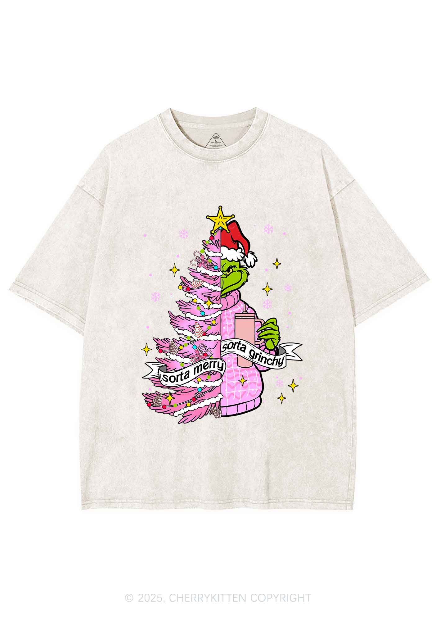 Christmas Sorta Merry Y2K Shirts Washed Tee Cherrykitten - Image 4