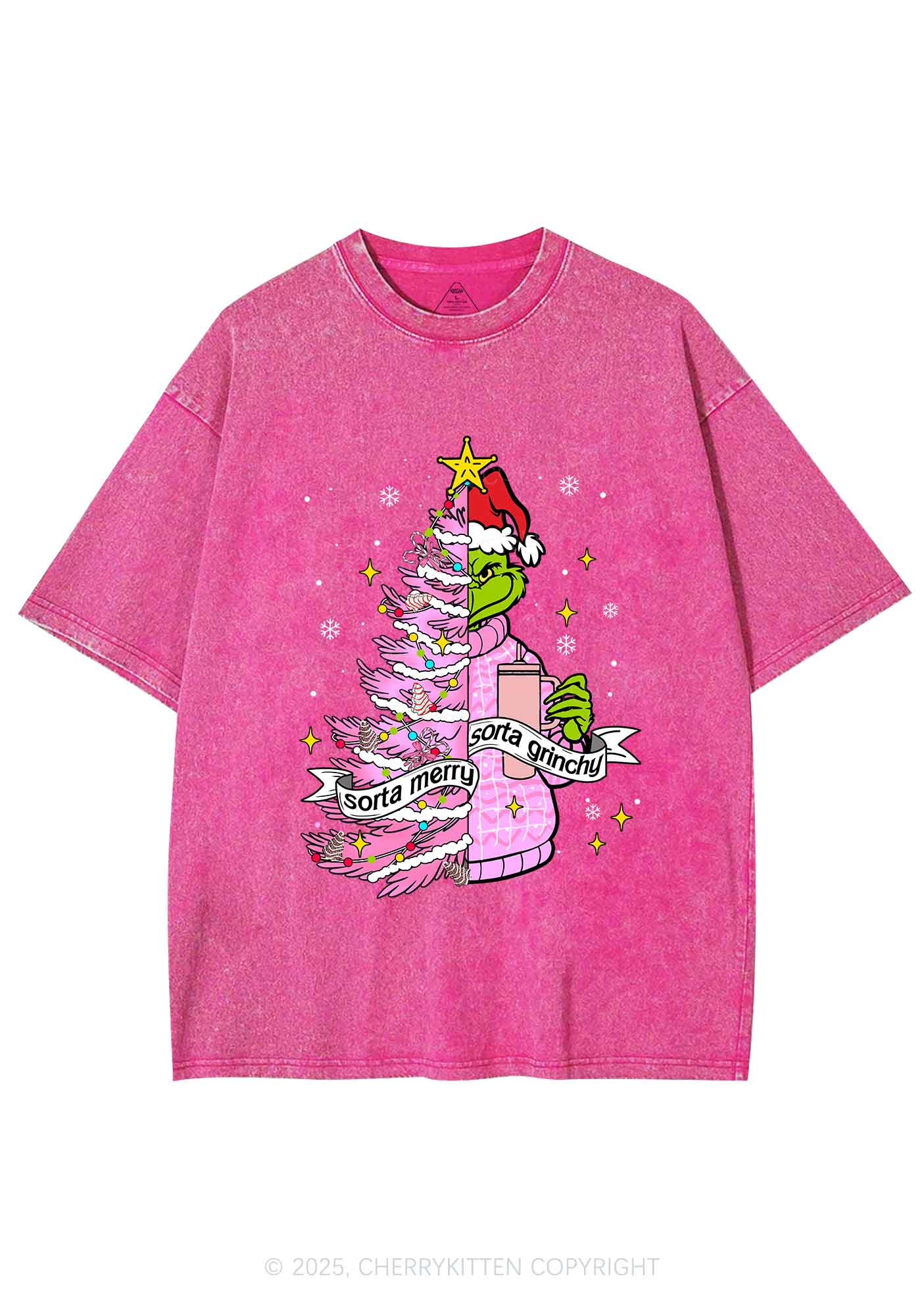 Christmas Sorta Merry Y2K Shirts Washed Tee Cherrykitten - Image 5