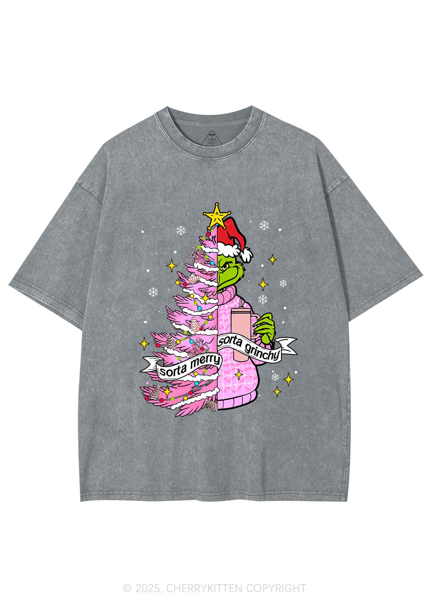 Christmas Sorta Merry Y2K Shirts Washed Tee Cherrykitten - Image 6