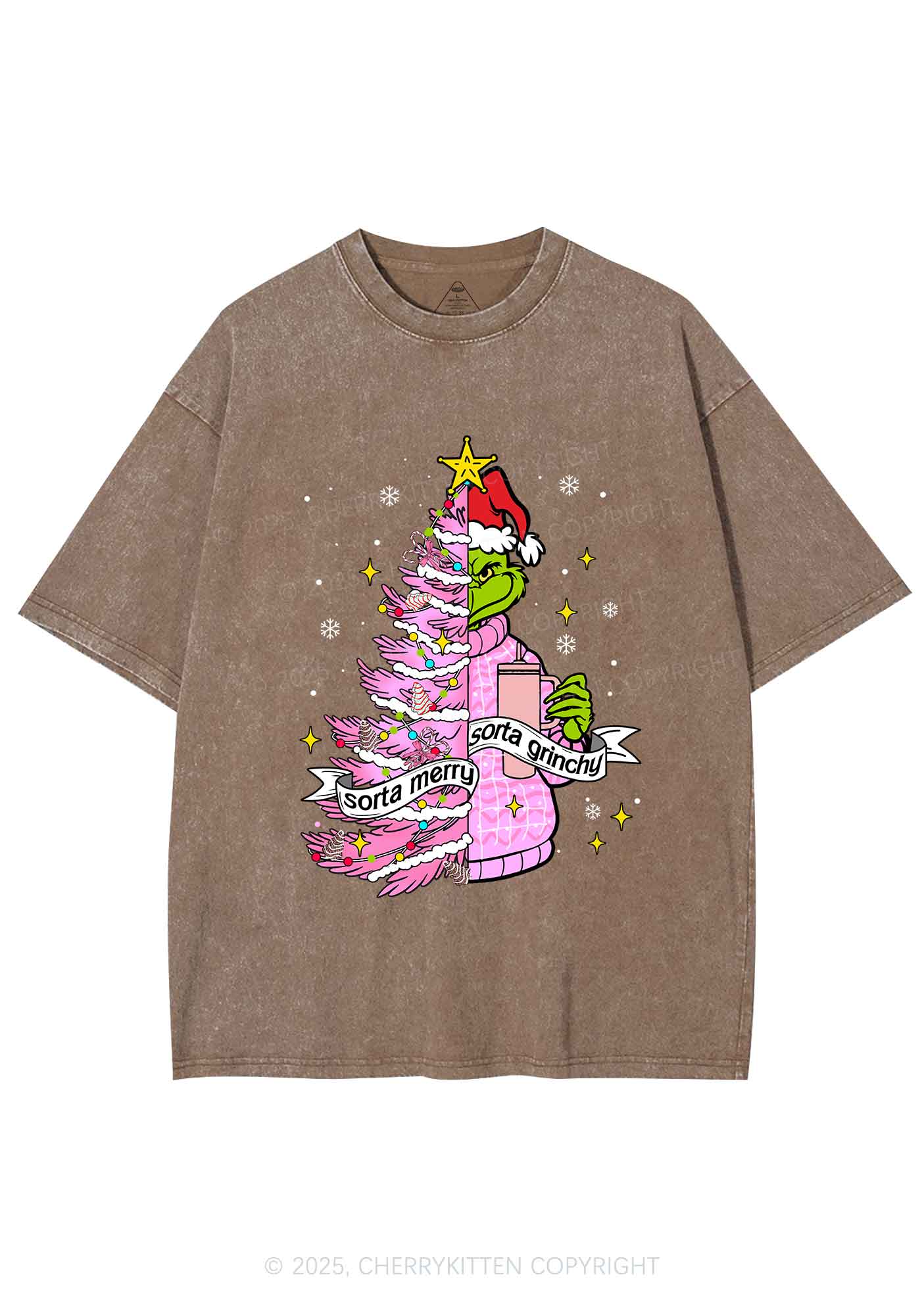 Christmas Sorta Merry Y2K Shirts Washed Tee Cherrykitten - Image 7