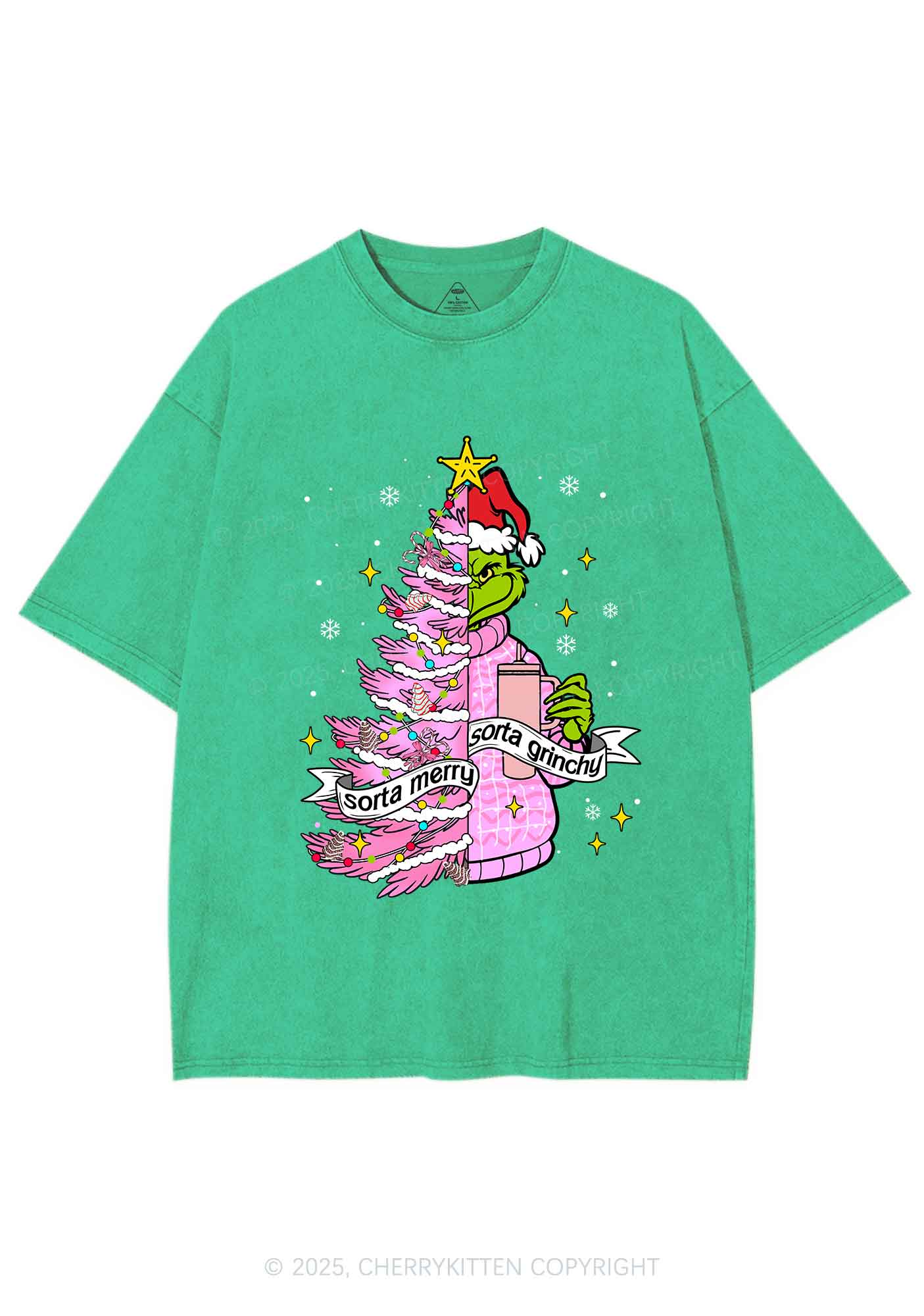 Christmas Sorta Merry Y2K Shirts Washed Tee Cherrykitten - Image 8