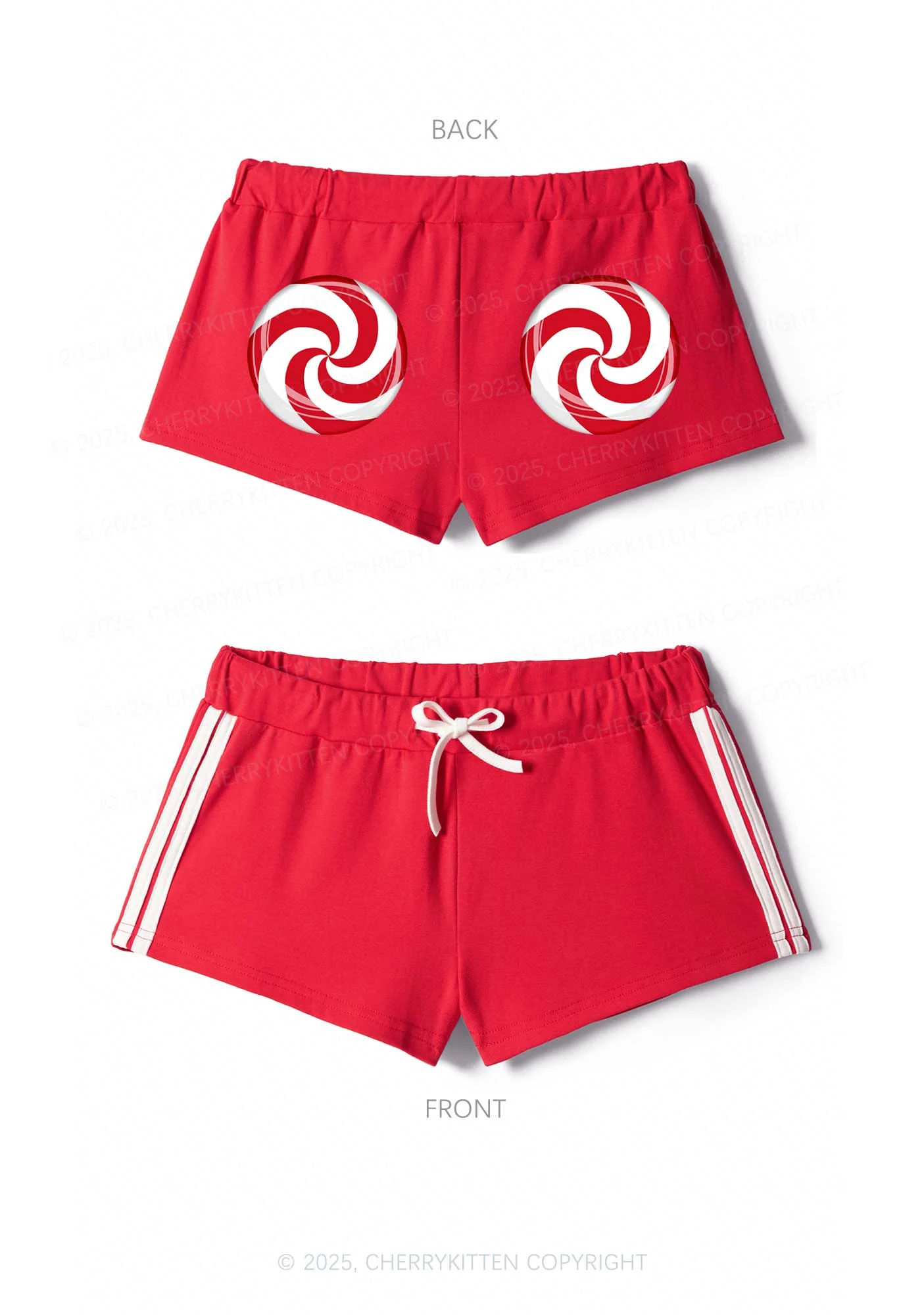 Christmas Sugar Swirl Y2K Drawstring Mini Shorts Cherrykitten - Image 3