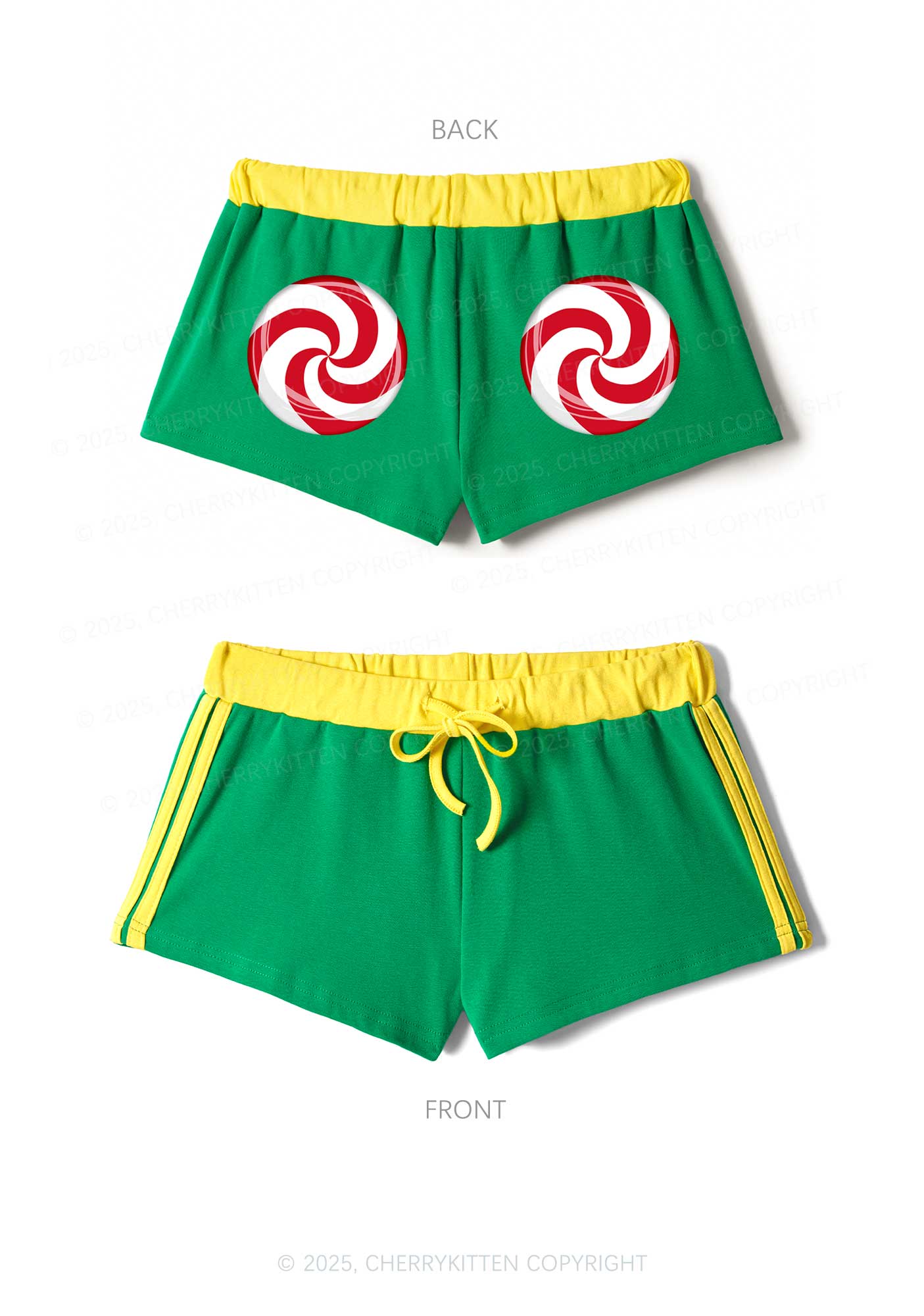 Christmas Sugar Swirl Y2K Drawstring Mini Shorts Cherrykitten - Image 4