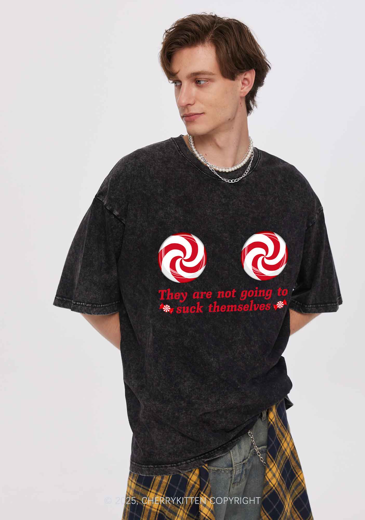 Christmas Suxk Themselves Y2K Shirts Washed Tee Cherrykitten - Image 2