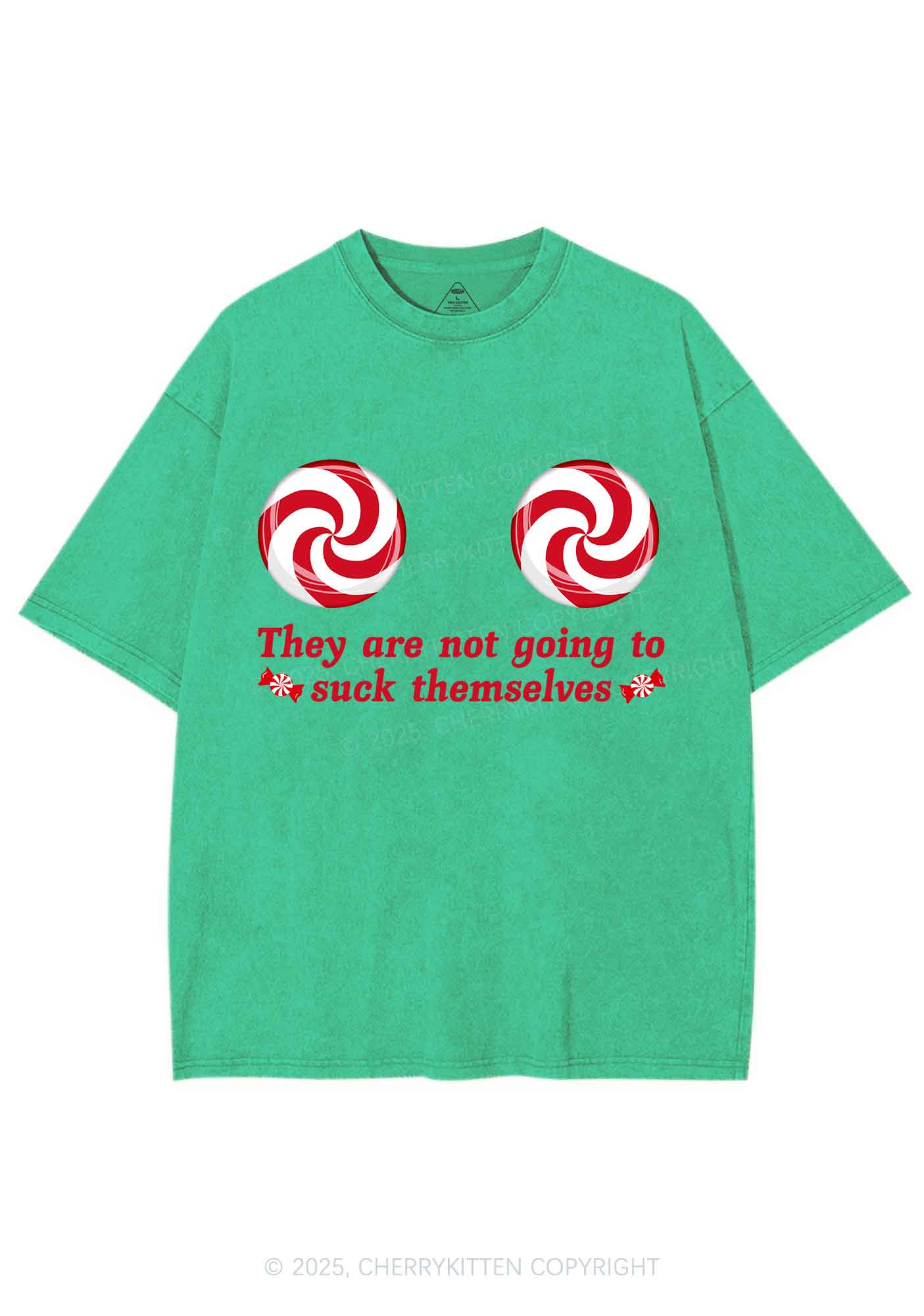 Christmas Suxk Themselves Y2K Shirts Washed Tee Cherrykitten - Image 7