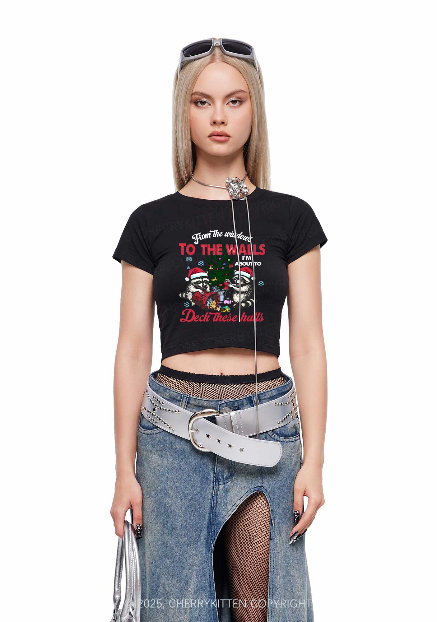 Christmas To The Walls Y2K Baby Tee Cherrykitten - Image 2