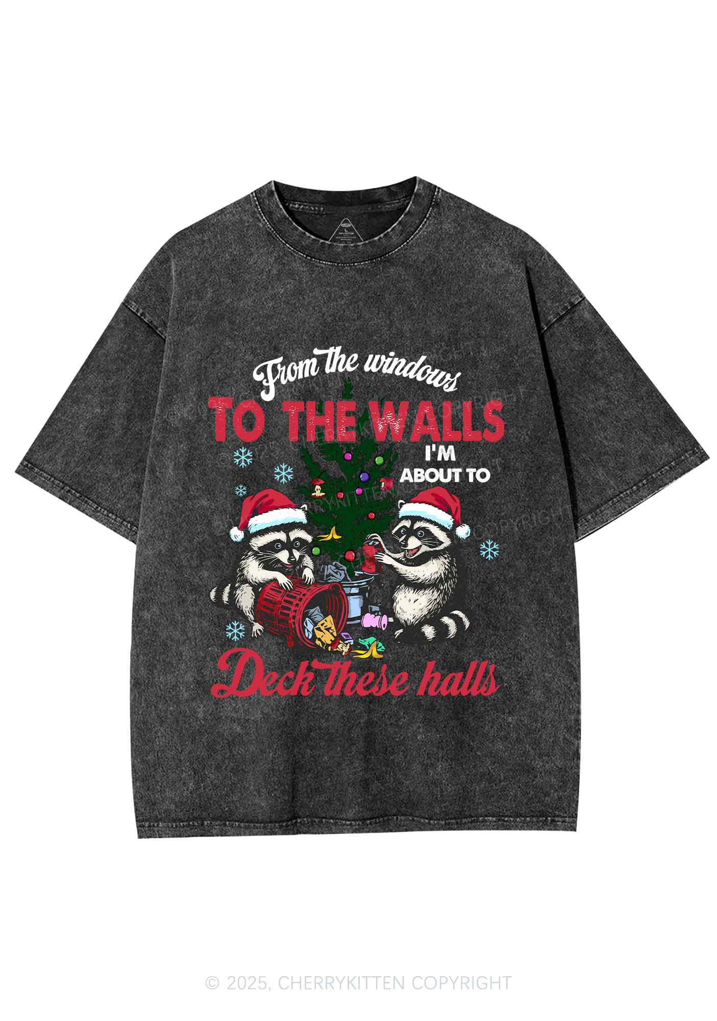 Christmas To The Walls Y2K Shirts Washed Tee Cherrykitten - Image 3