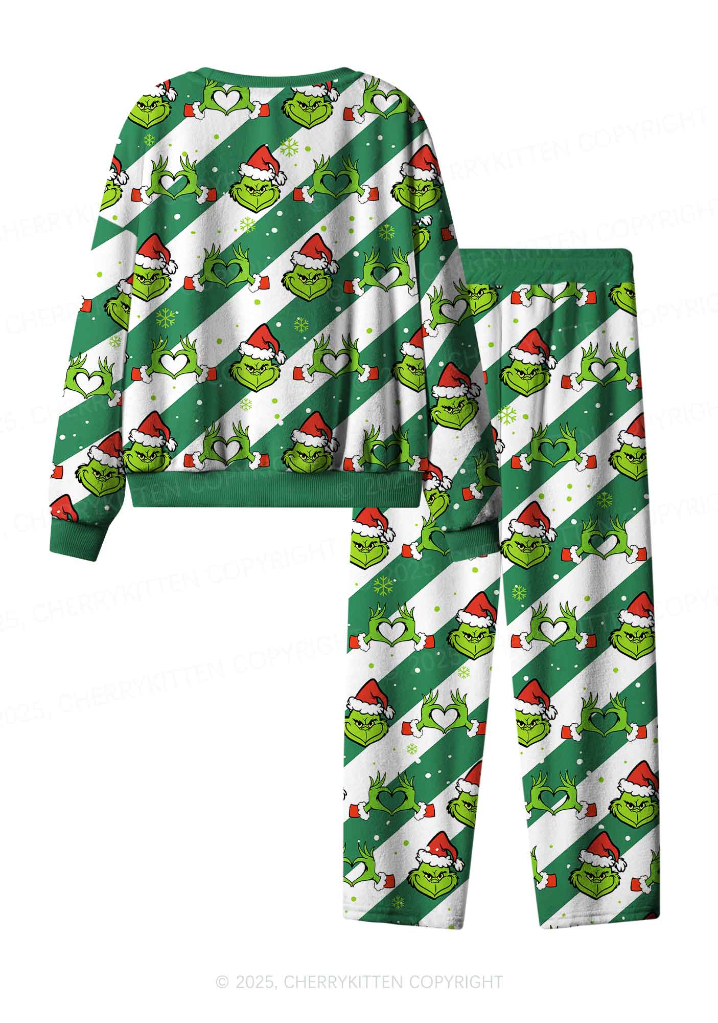 Christmas Whoville Heart Hands Y2K Fleece Long Sleeve Pajama Set Cherrykitten - Image 3