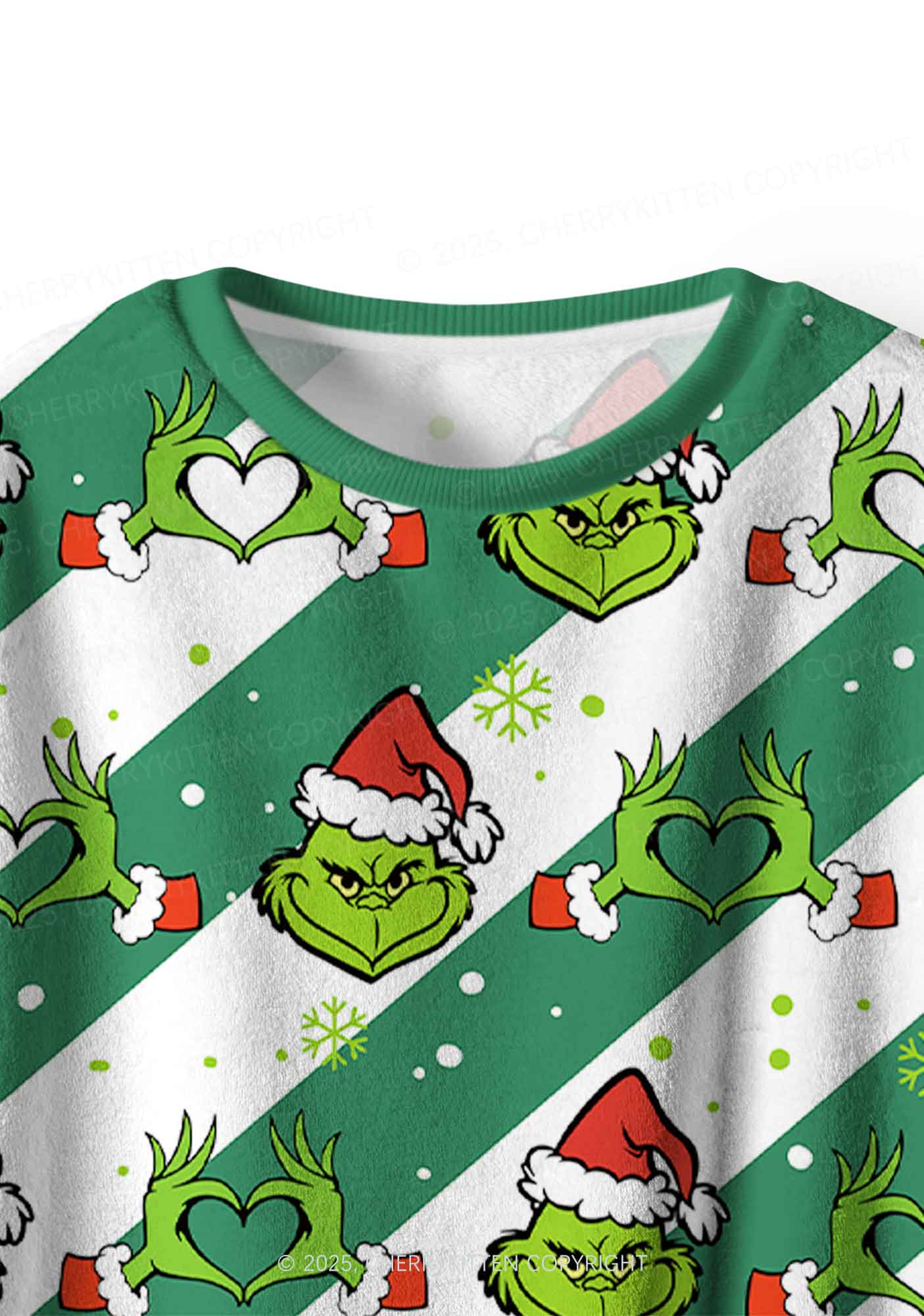 Christmas Whoville Heart Hands Y2K Fleece Long Sleeve Pajama Set Cherrykitten - Image 4