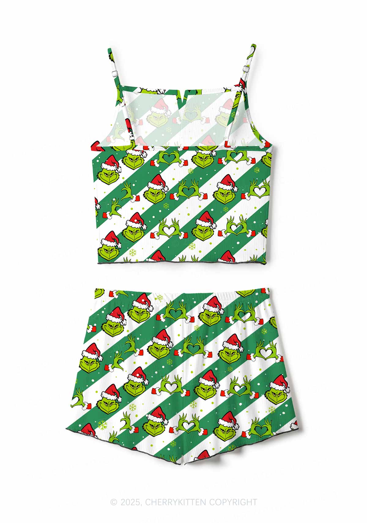 Christmas Whoville Heart Hands Y2K Print Cami Shorts Pajama Set Cherrykitten - Image 3