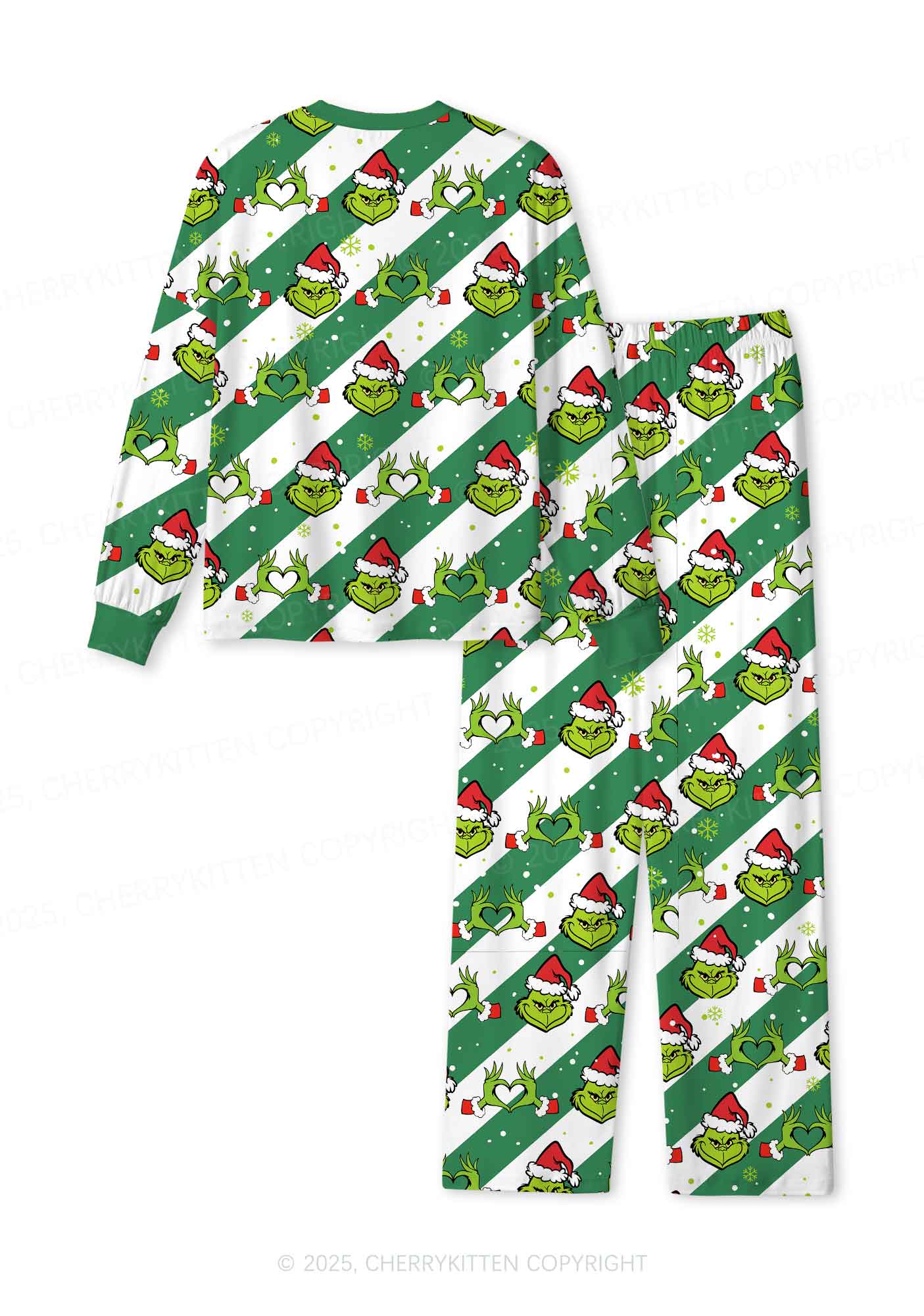Christmas Whoville Heart Hands Y2K Print Long Sleeve Pajama Set Cherrykitten - Image 3