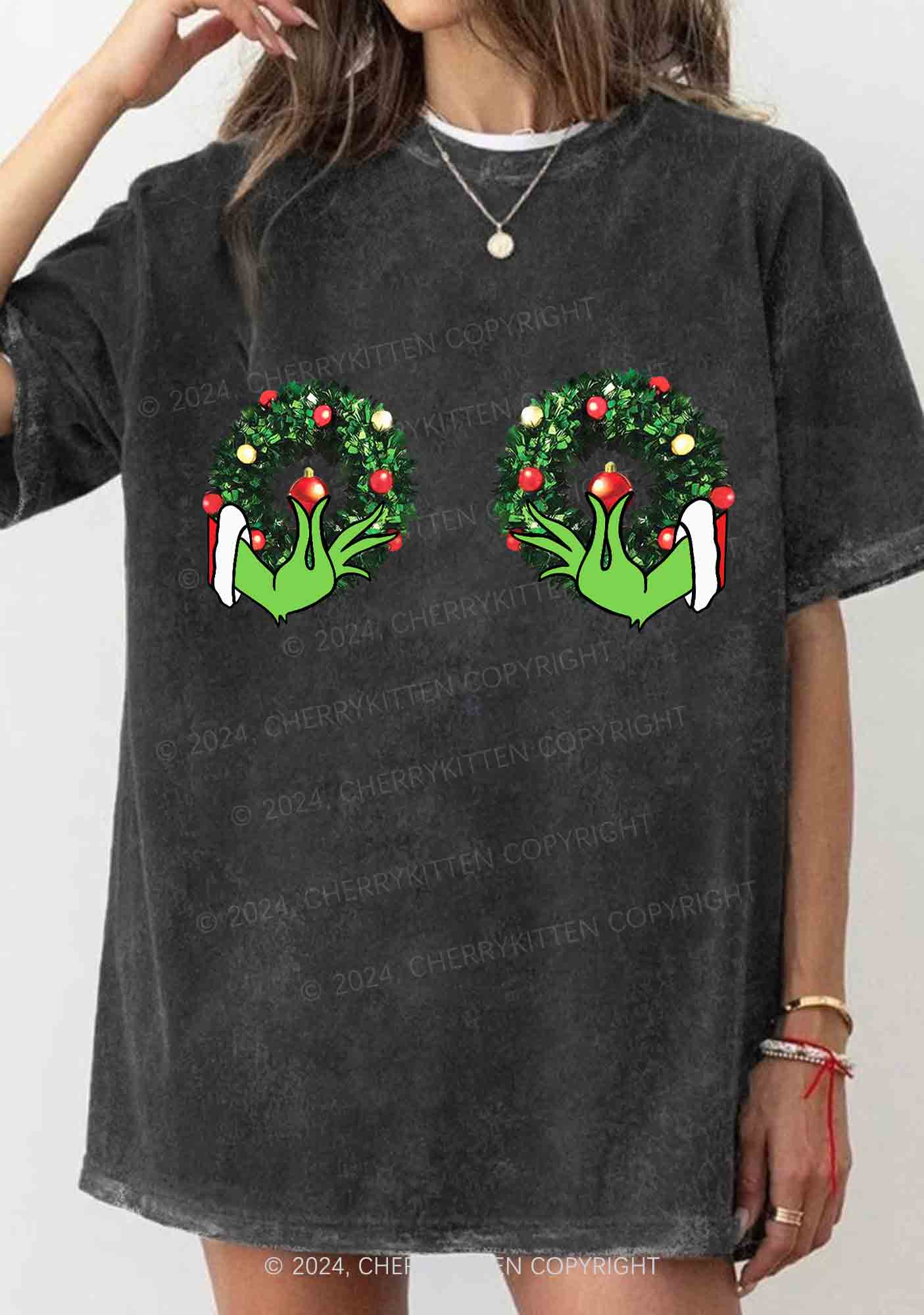 Christmas Wreath Y2K Washed Tee Cherrykitten - Image 2